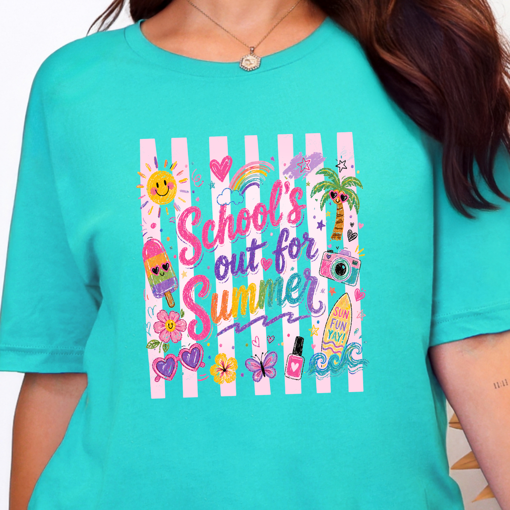 Schools Out For Summer Graphic Tee - Heather Sea Green Tee