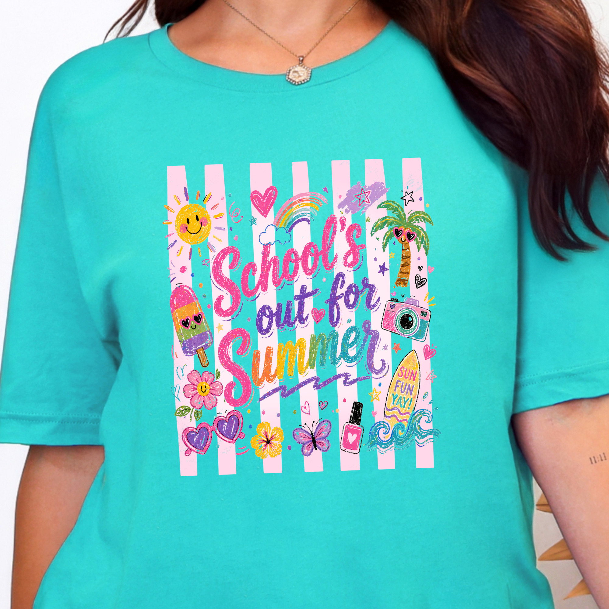Schools Out For Summer Graphic Tee - Heather Sea Green Tee