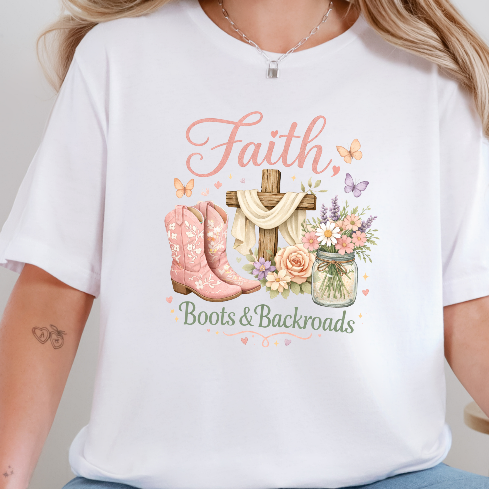 Faith, Boots & Backroads Graphic Tee - White