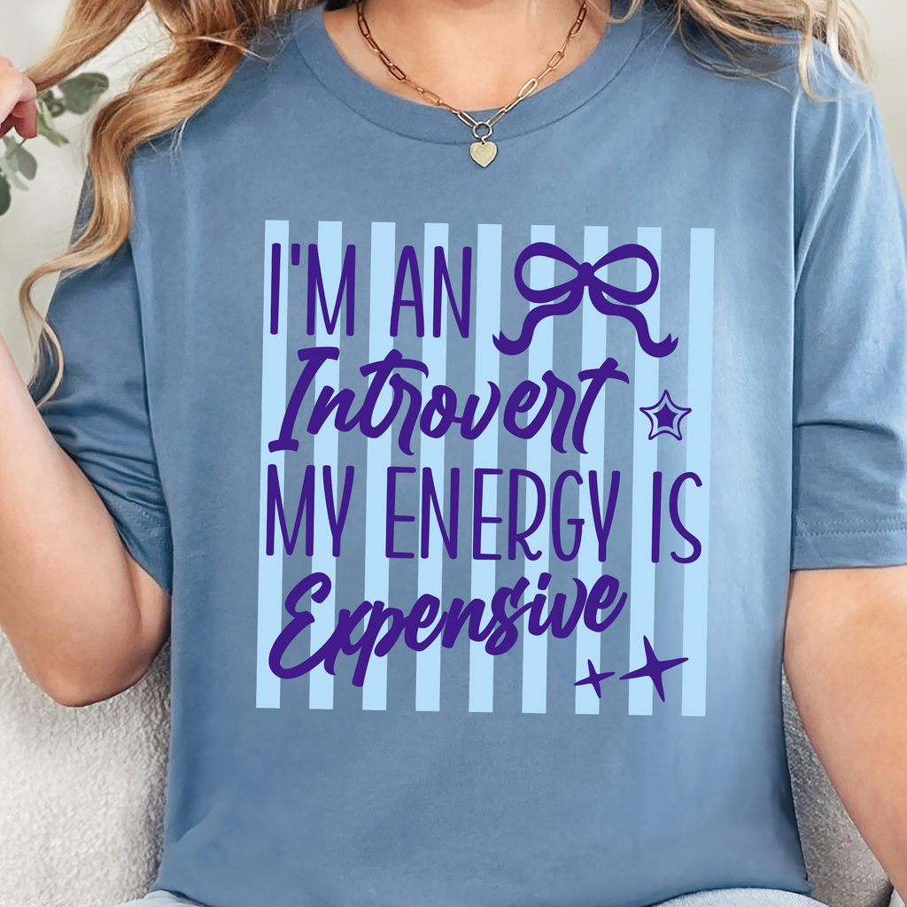 Introvert Energy is Expensive Graphic Tee - Steel Blue Tee