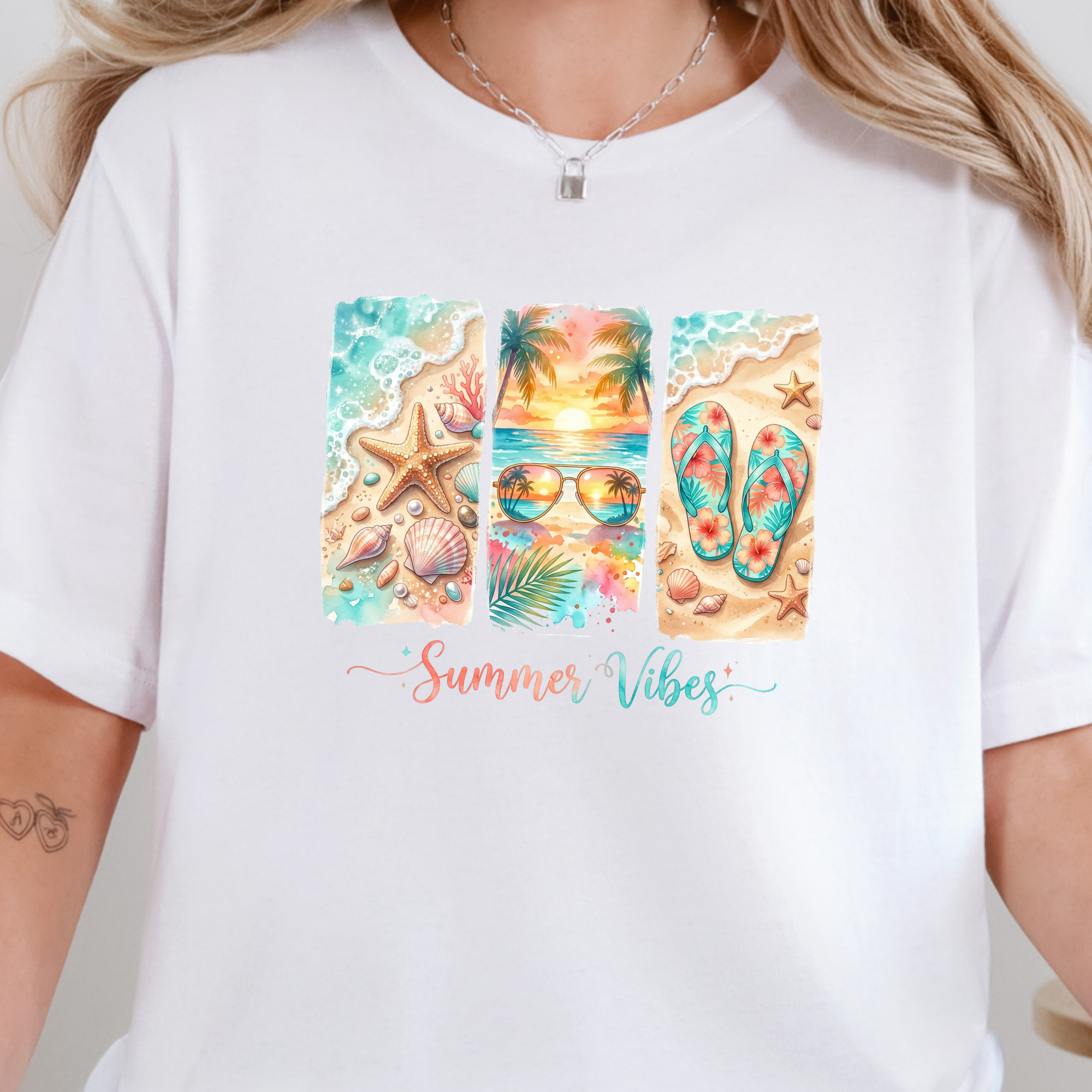Summer Vibes Beach Graphic Tee - White