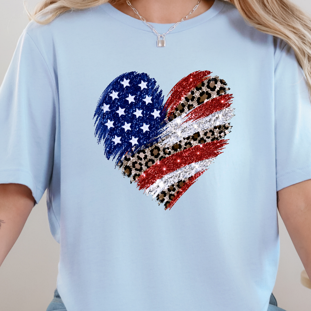 Flag Heart Graphic Tee - Baby Blue Tee
