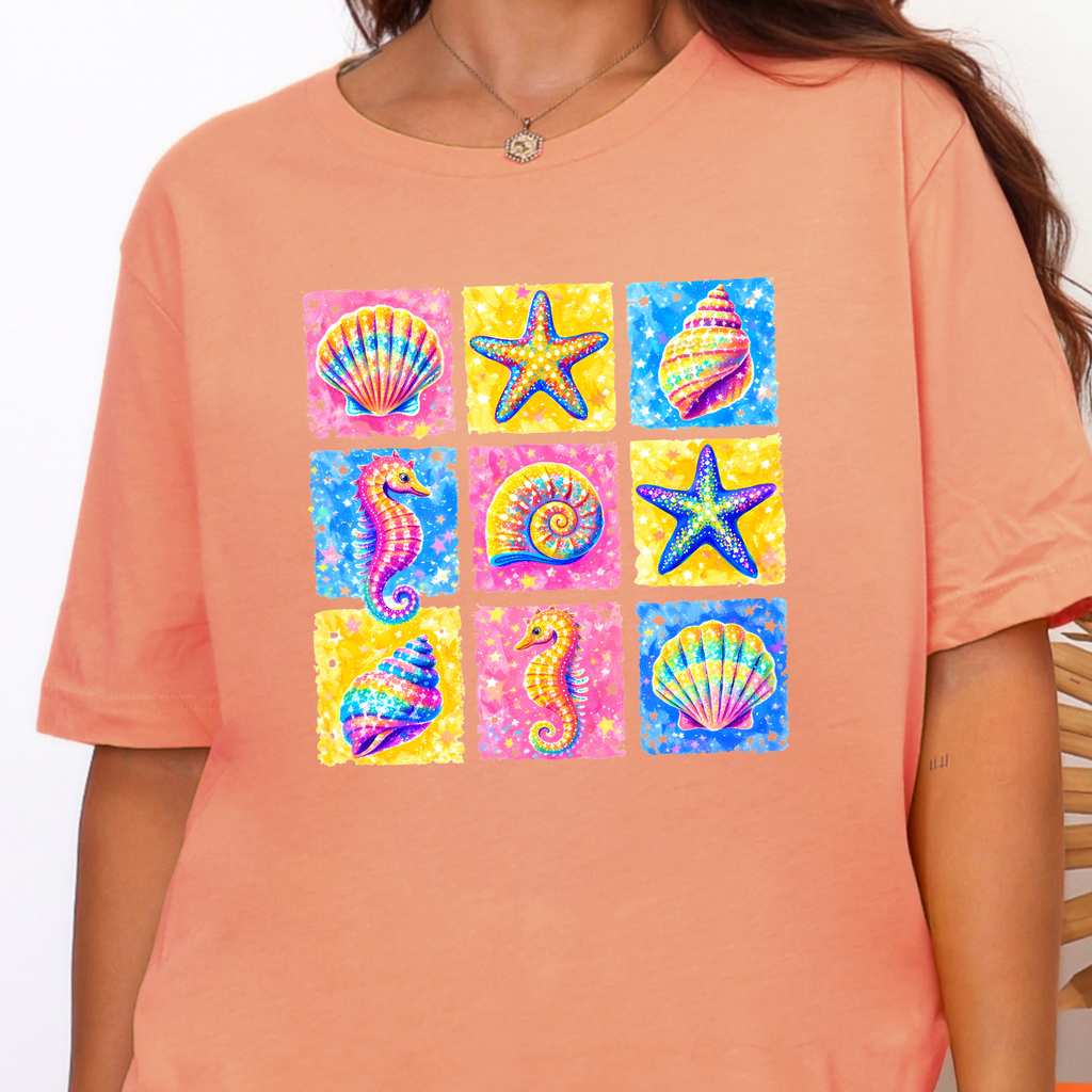 Preppy Summer Grid Graphic Tee - Sunset