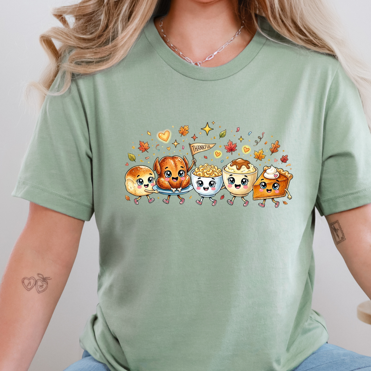 Thanksgiving Doodles Graphic Tee - Sage