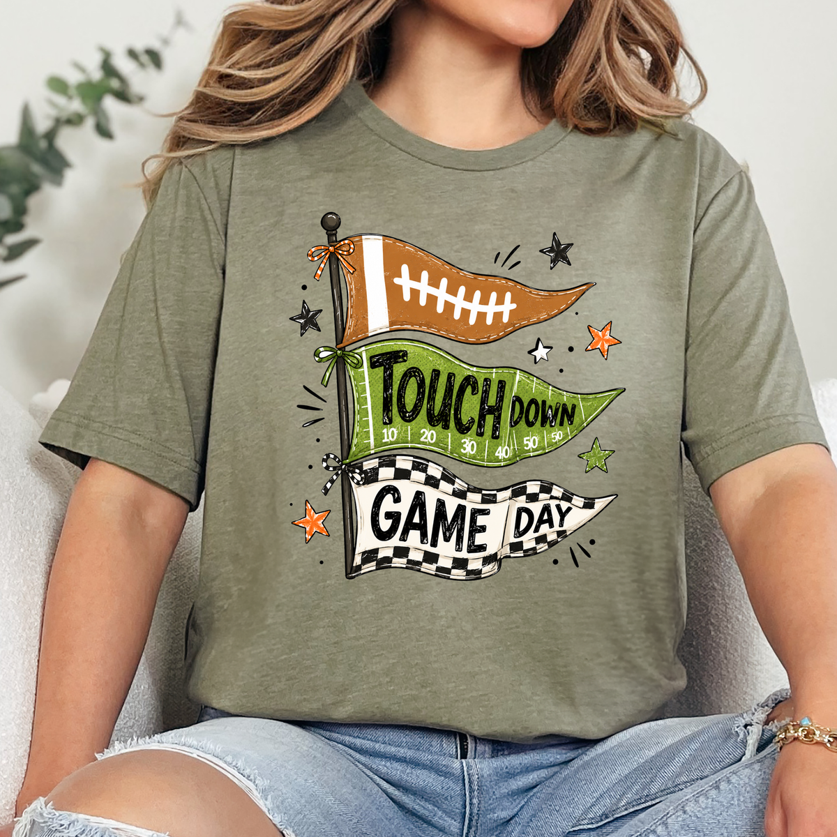 Touchdown Flags Graphic Tee - Heather Olive
