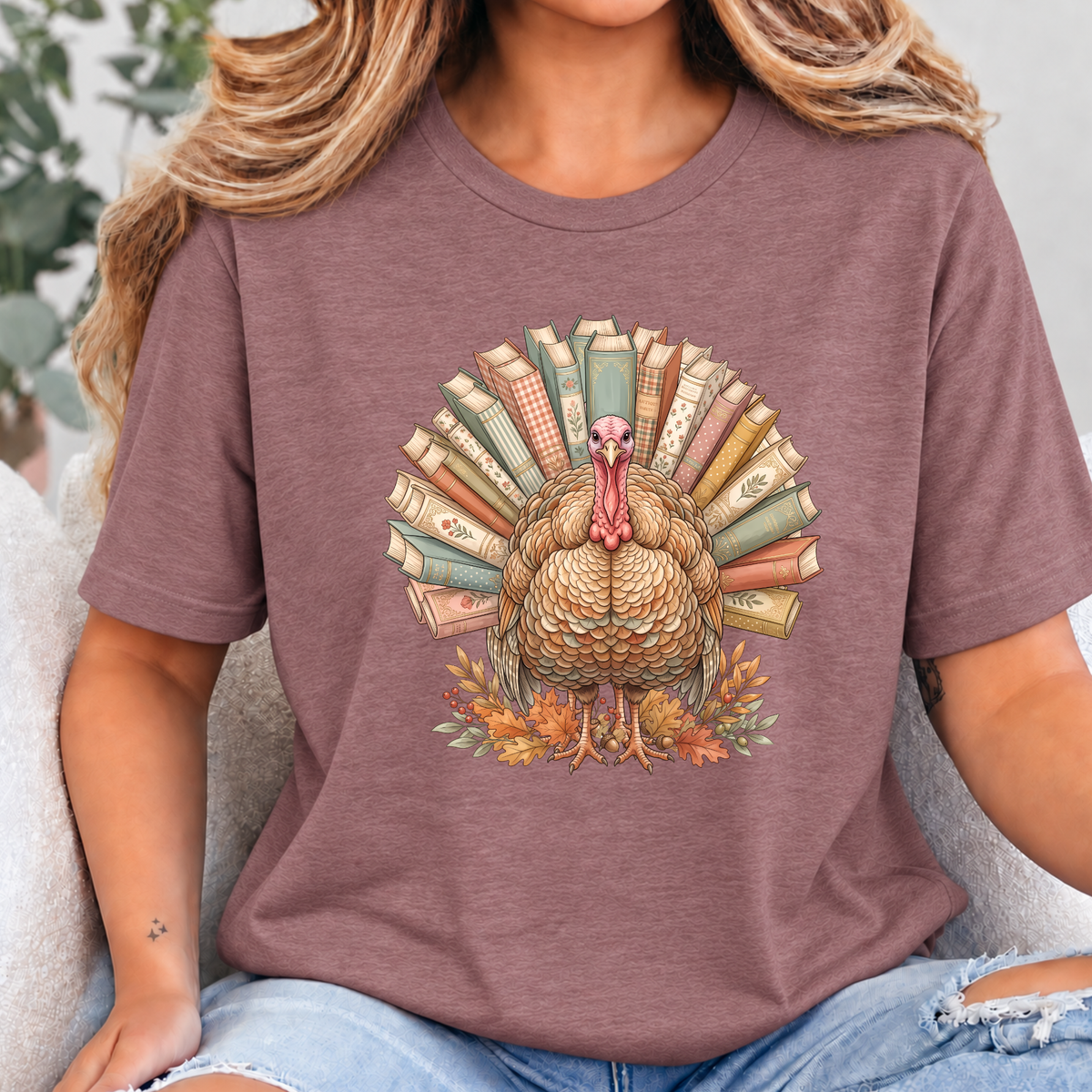 Turkey Book Lover Graphic Tee - Heather Mauve