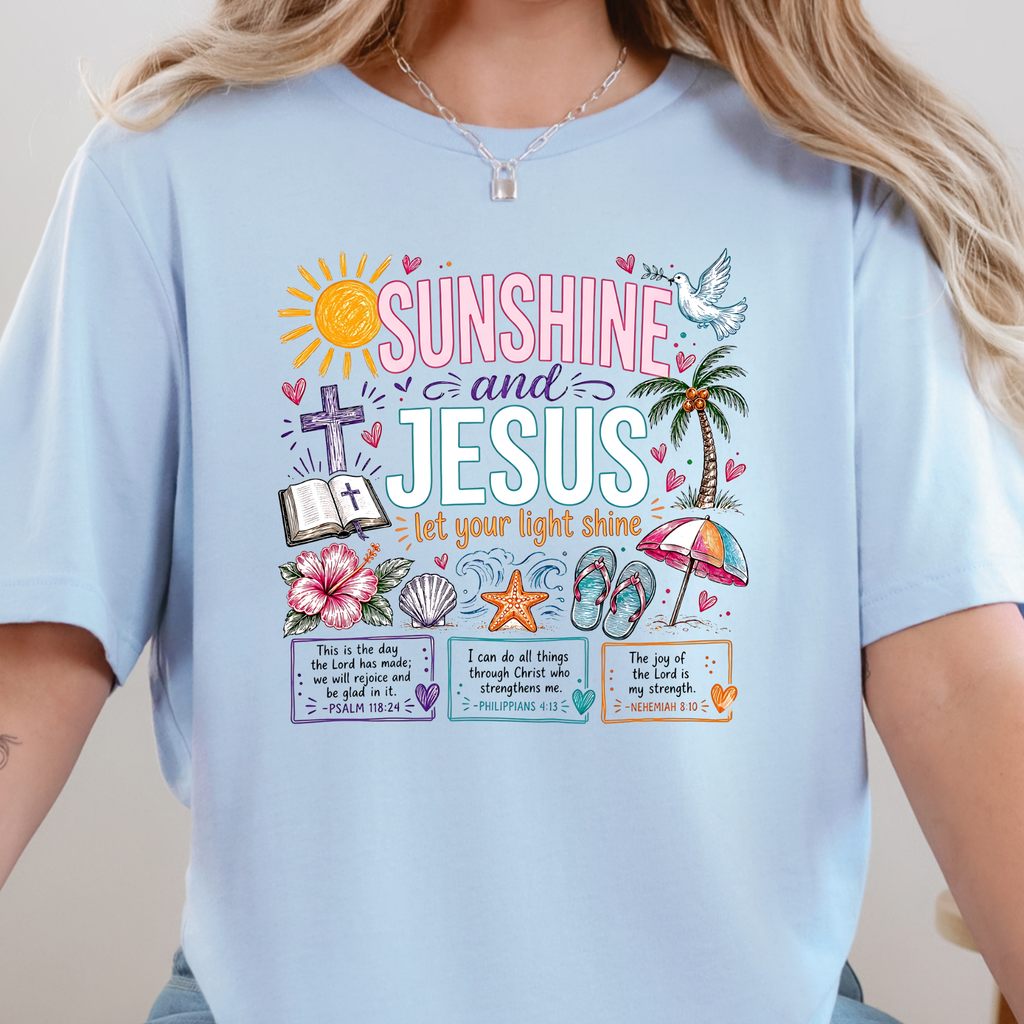 Sunshine and Jesus Graphic Tee - Baby Blue