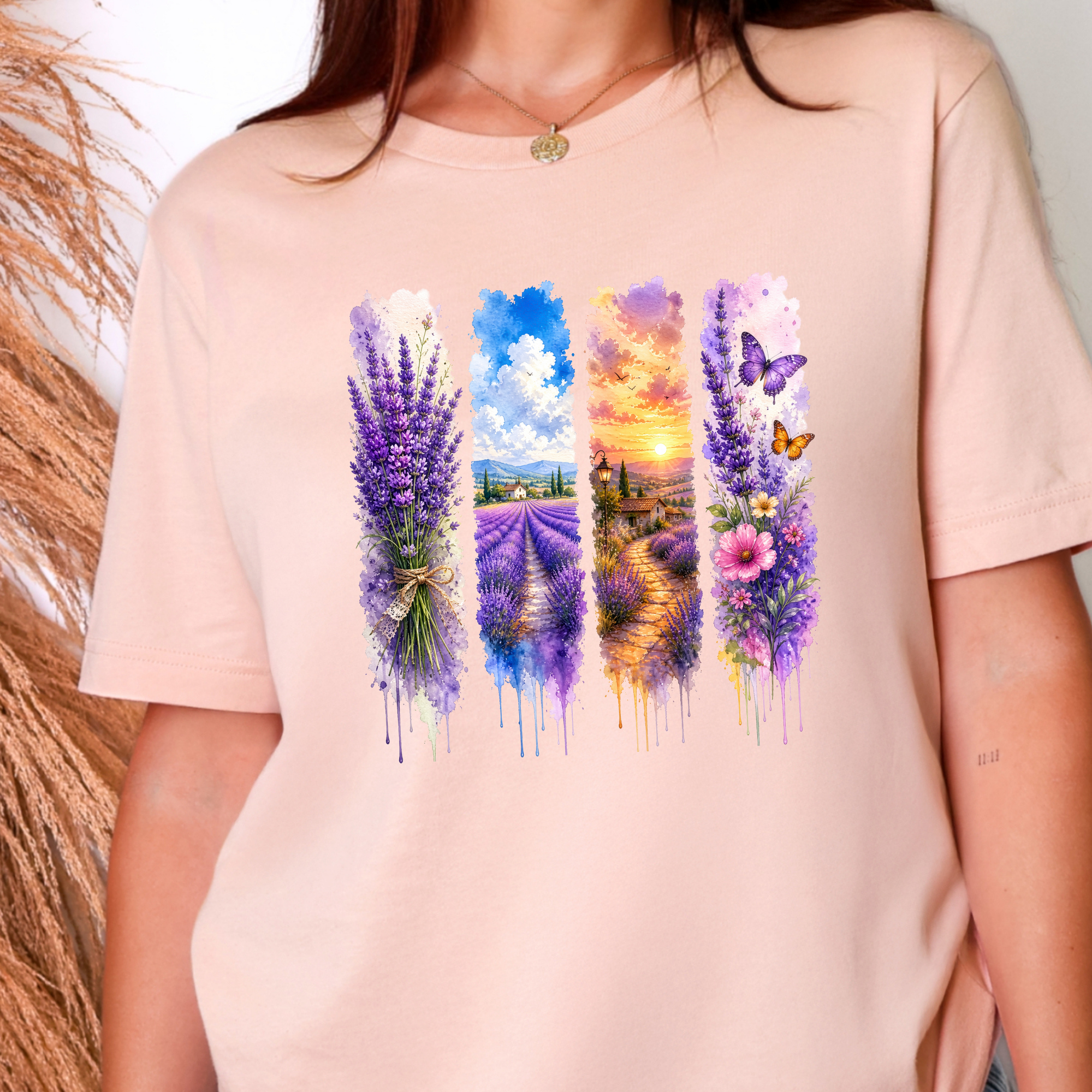 Watercolor Summer Purple Graphic Tee - Peach