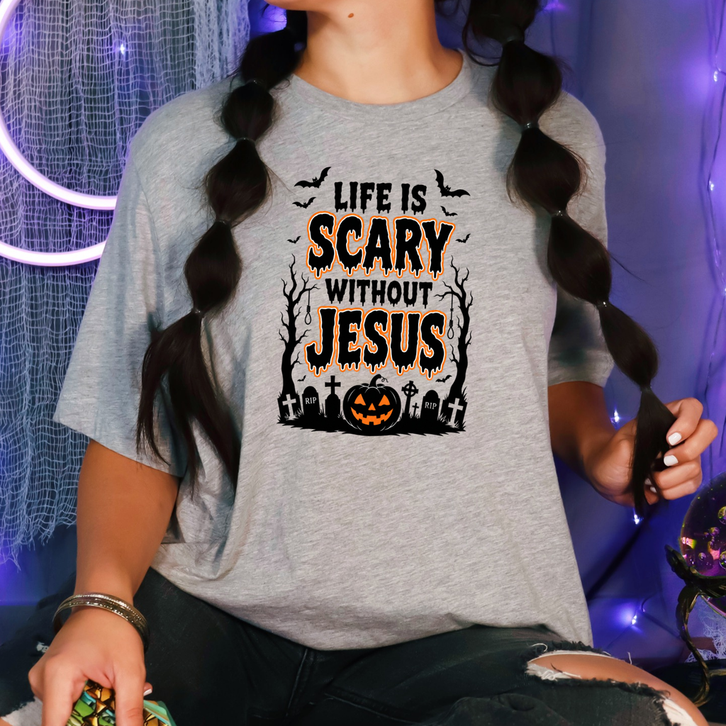 Life Is Scary without Jesus Graphic Tee - Grey
