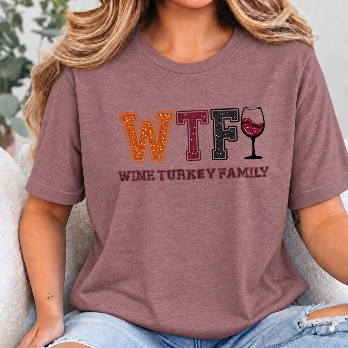 Wine Turkey Family Graphic Tee - Heather Mauve