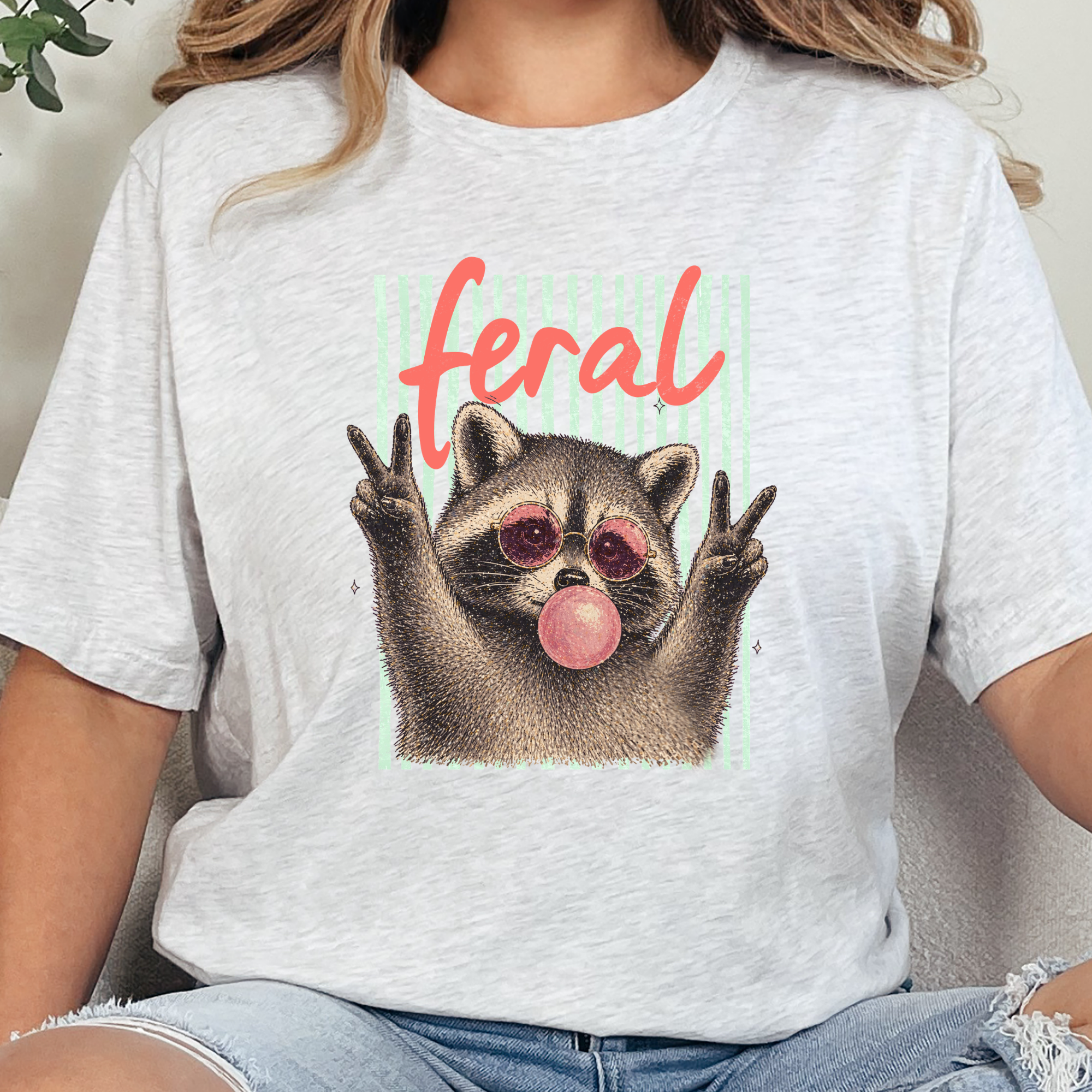 Feral Raccoon Graphic Tee - Ash Tee