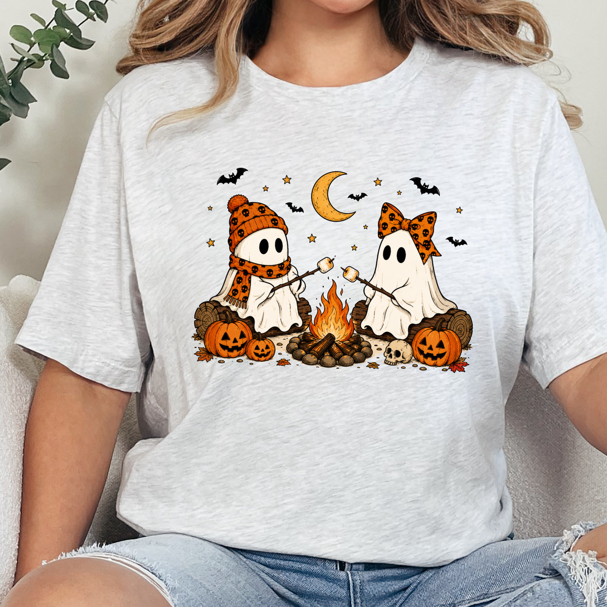 Camping Ghosts Graphic Tee - Ash