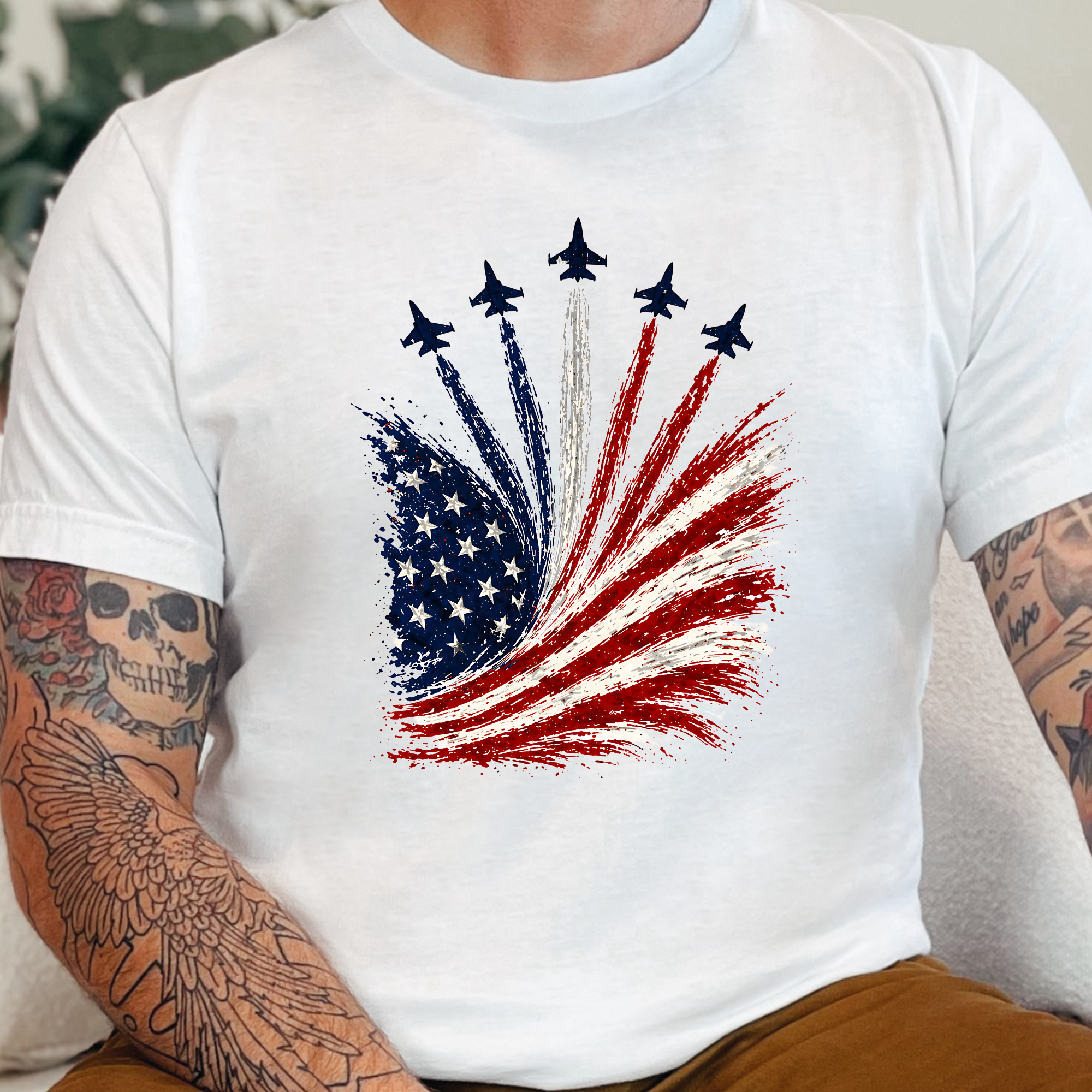 Flag with Jets Graphic Tee - White Tee