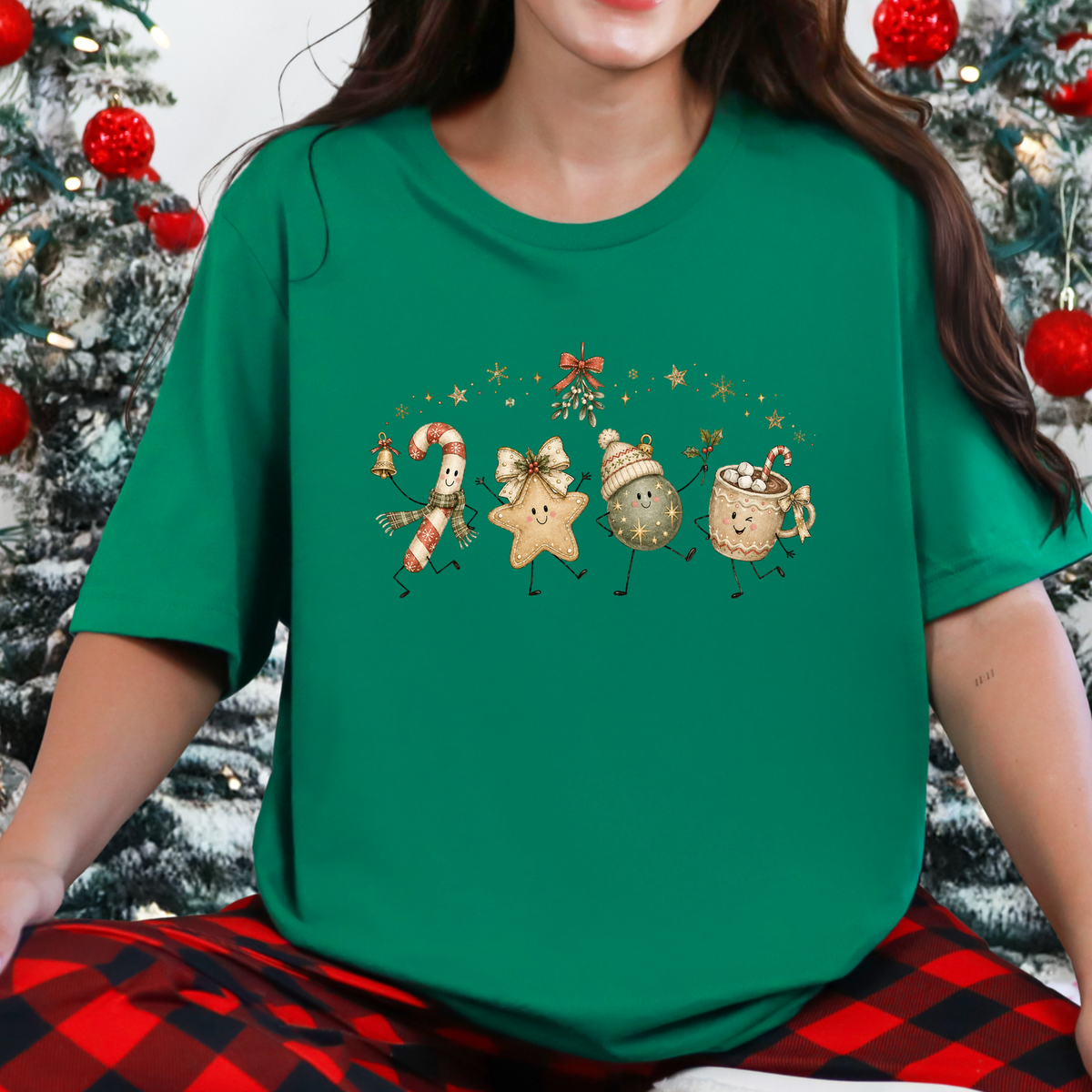Christmas Treat Friends Graphic Tee - Kelly