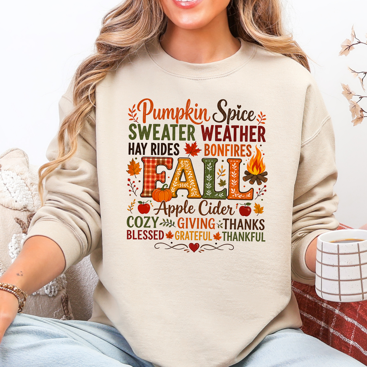 Pumpkin Spice Sweater Weather Graphic Sweatshirt - Sand