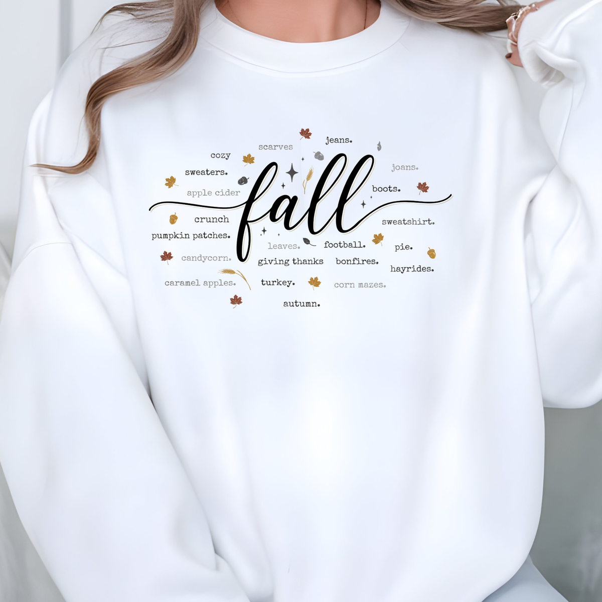 Cozy Fall Words Graphic Sweatshirt - White