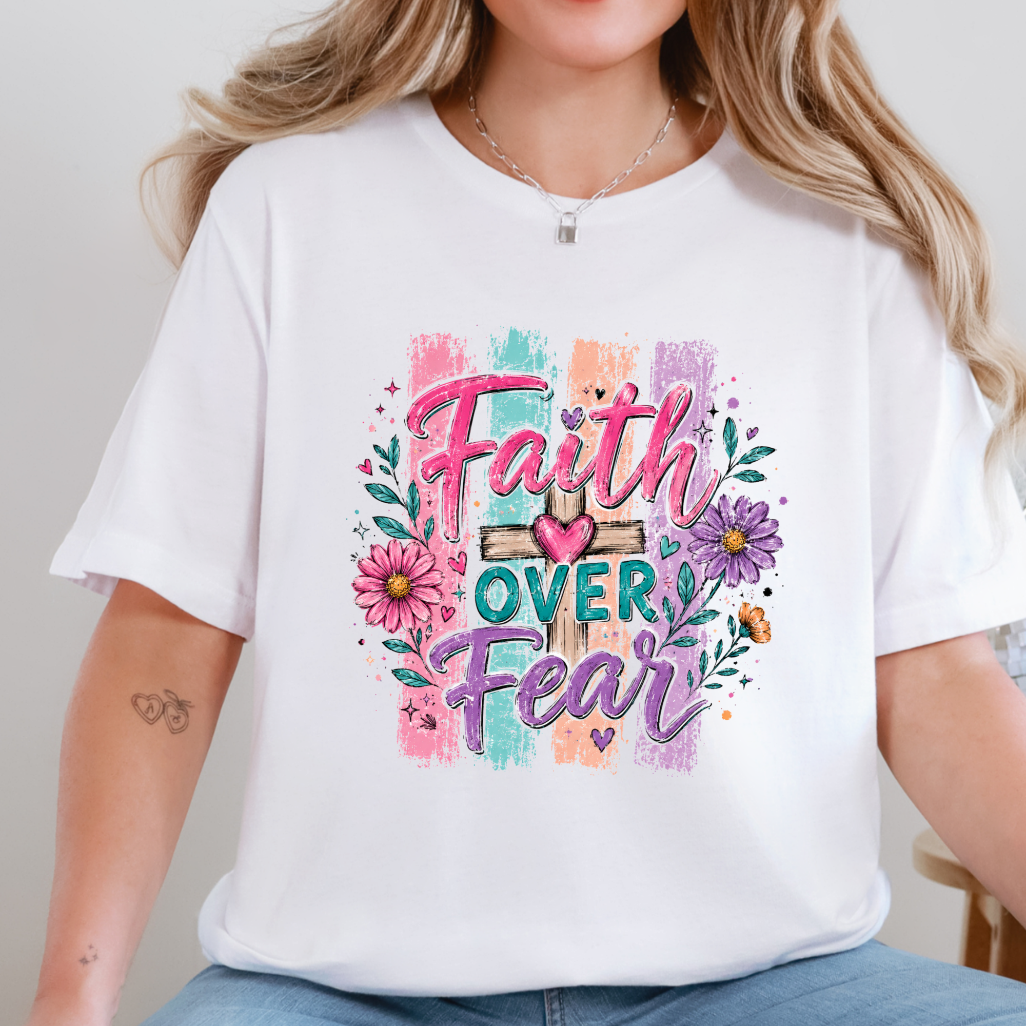 Faith Over Fear Purple Graphic Tee - White