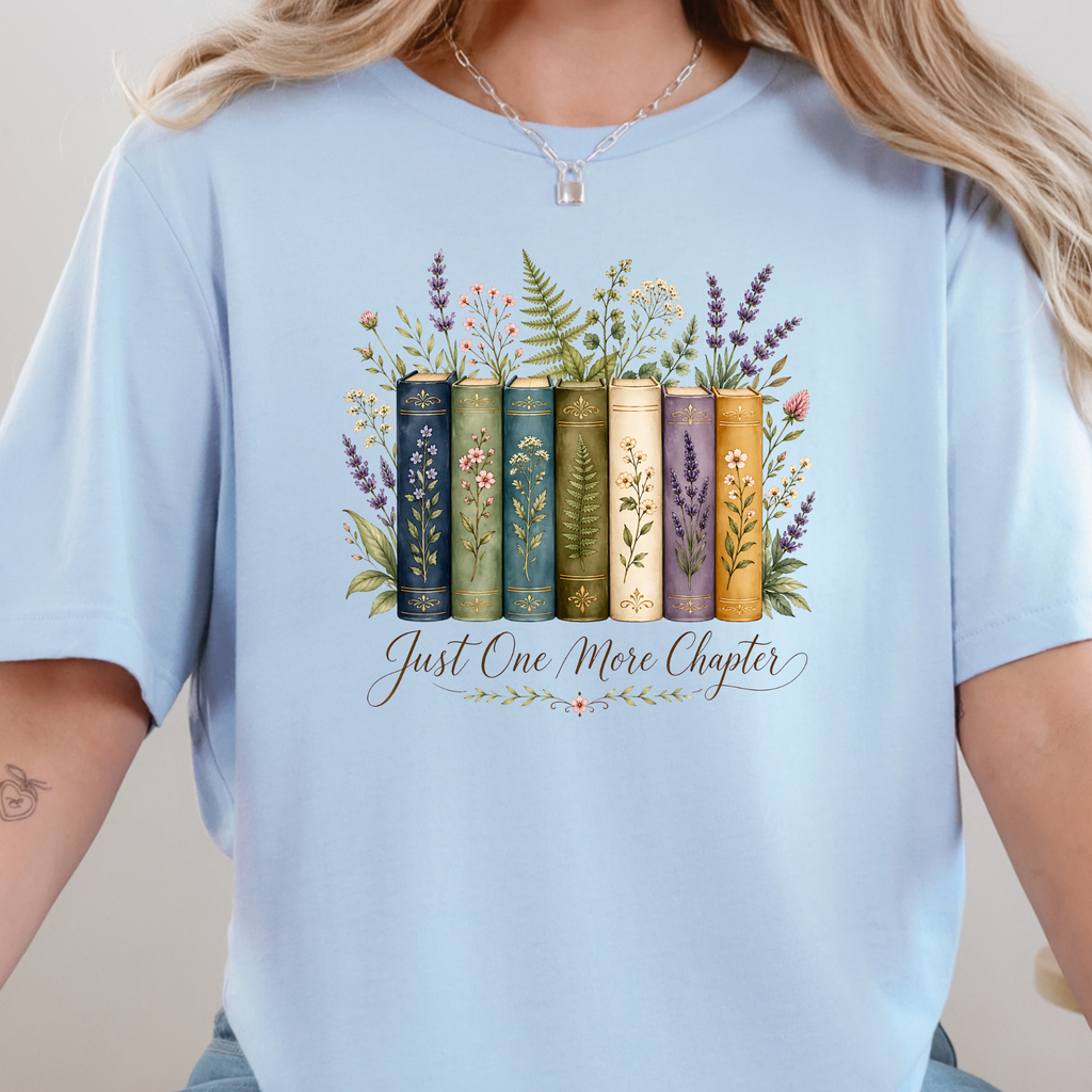 Floral Just One More Chapter Graphic Tee - Baby Blue