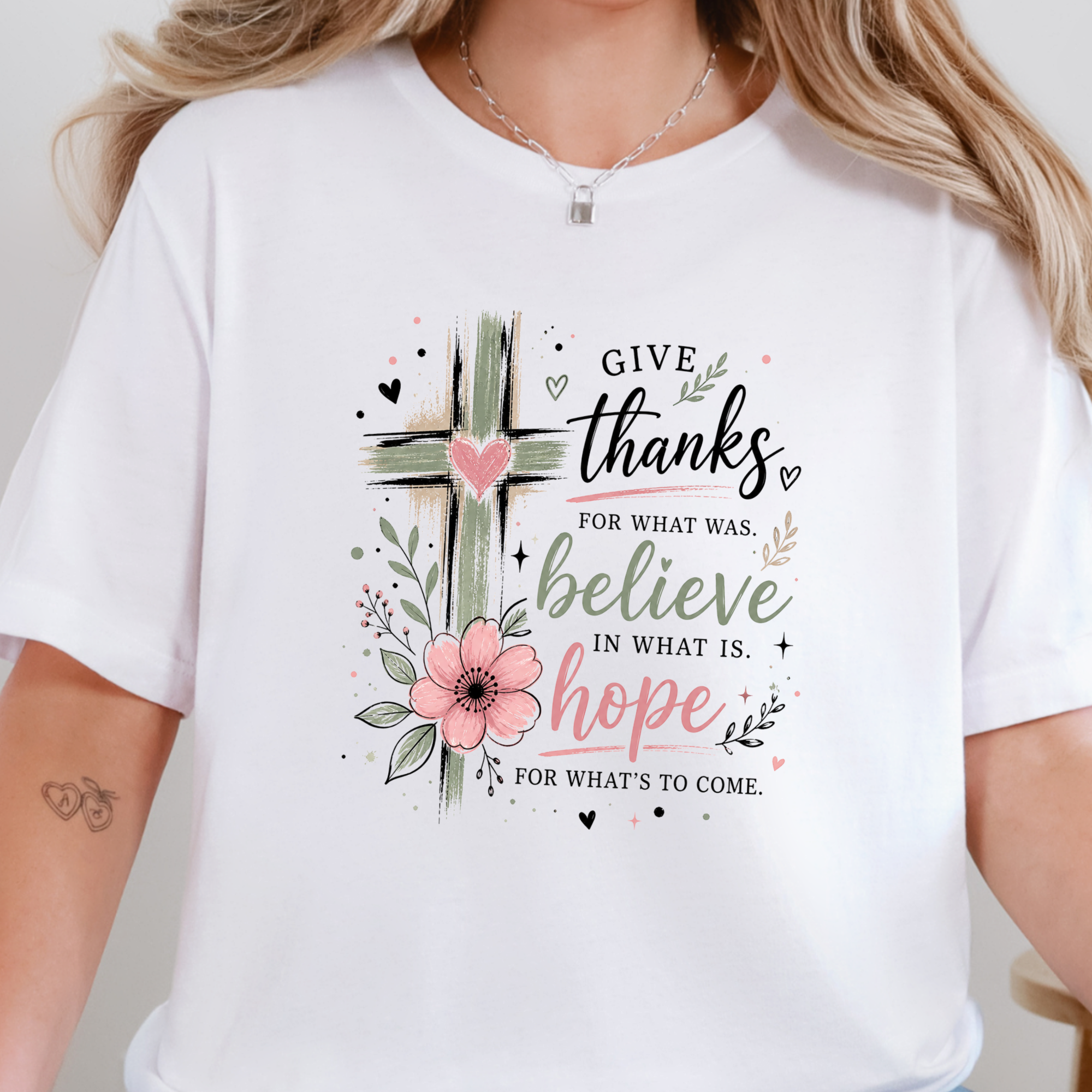 Give Thanks Believe Hope Graphic Tee - White