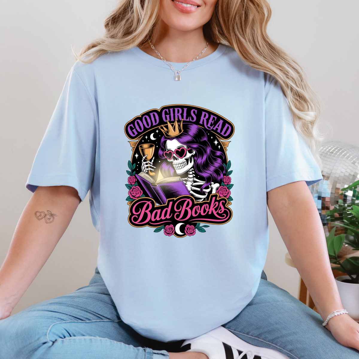 Good Girls Read Bad Books Graphic Tee - Baby Blue Tee