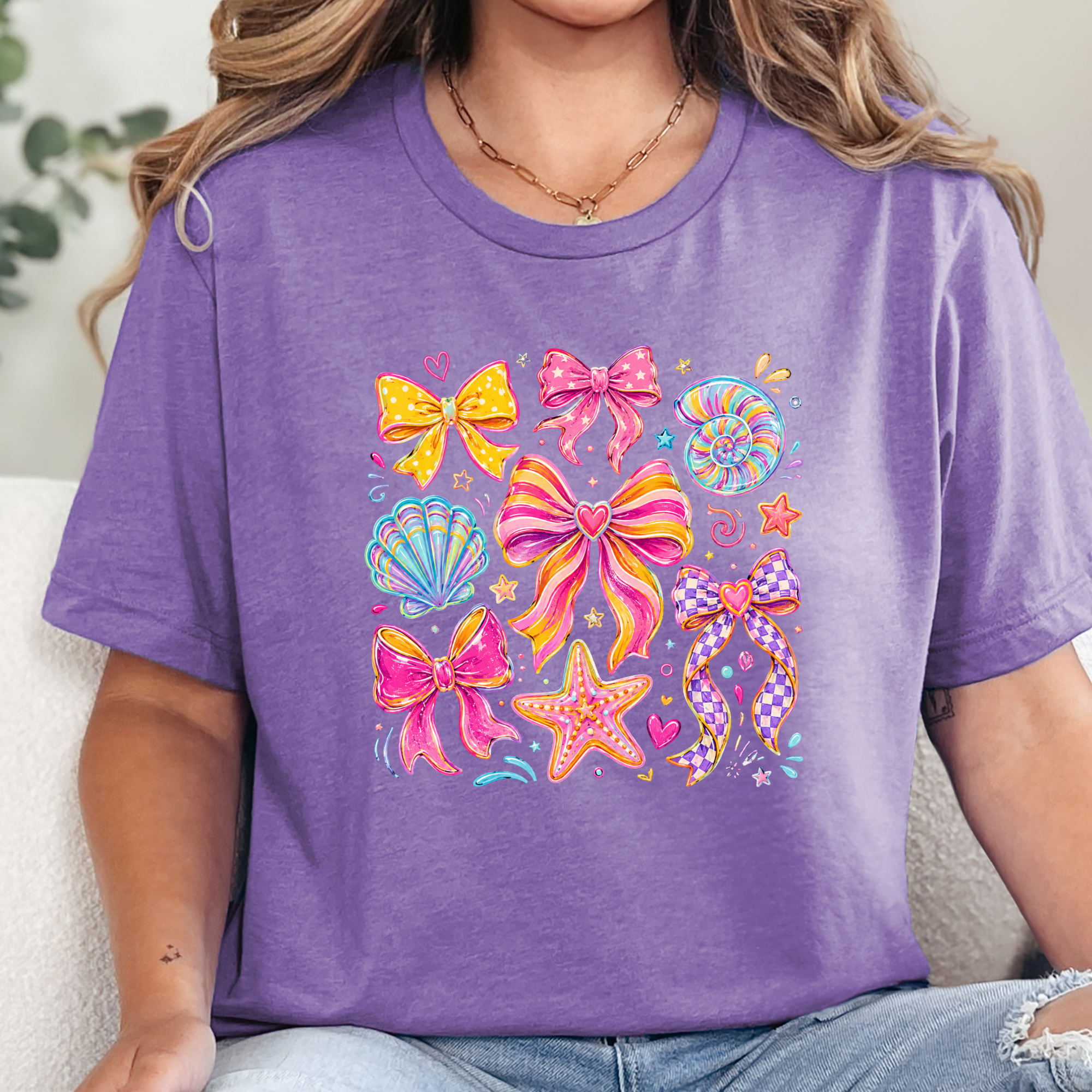 Coquette Summer Bow Graphic Tee - Heather Team Purple
