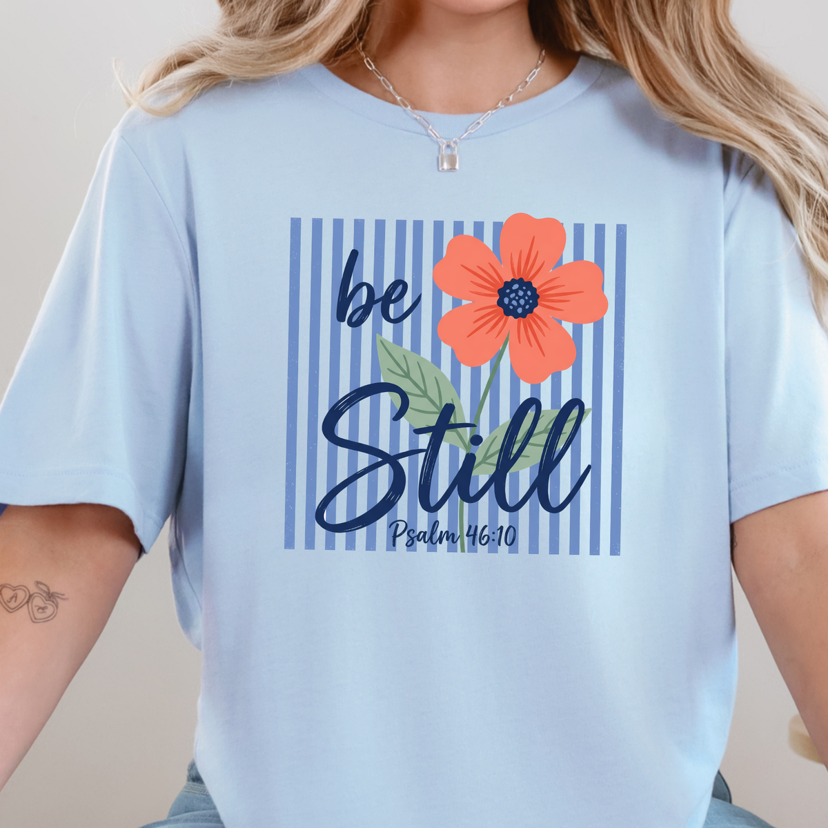 Be Still Stripes Graphic Tee - Baby Blue