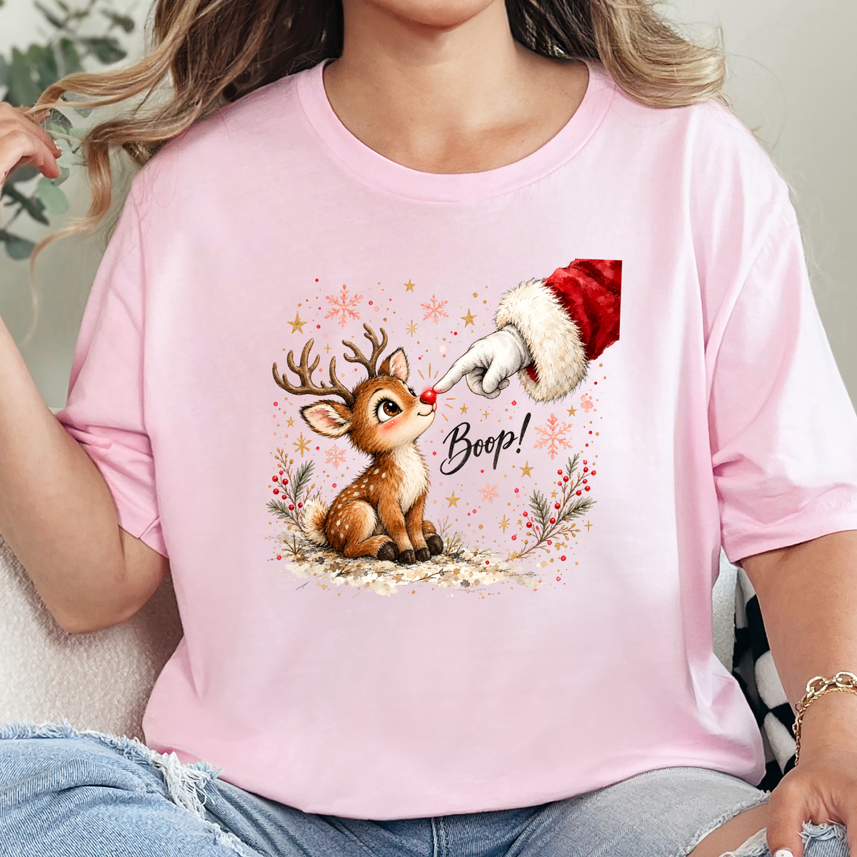 Boop Reindeer Graphic Tee - Soft Pink
