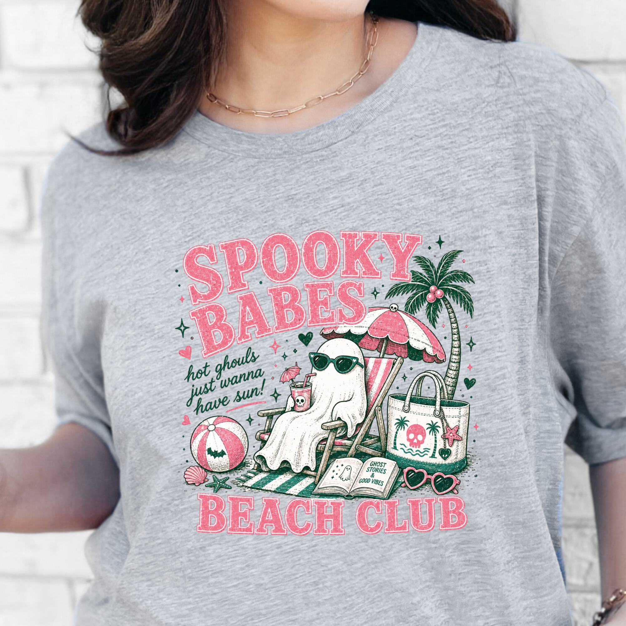 Spooky Babes Beach Club Graphic Tee - Grey