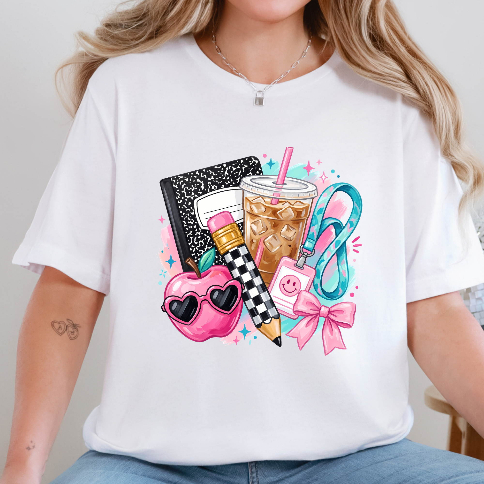Preppy Back to School Graphic Tee - White