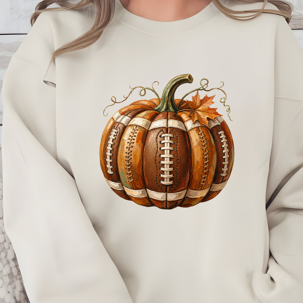 Football Pumpkin Graphic Sweatshirt - Sand