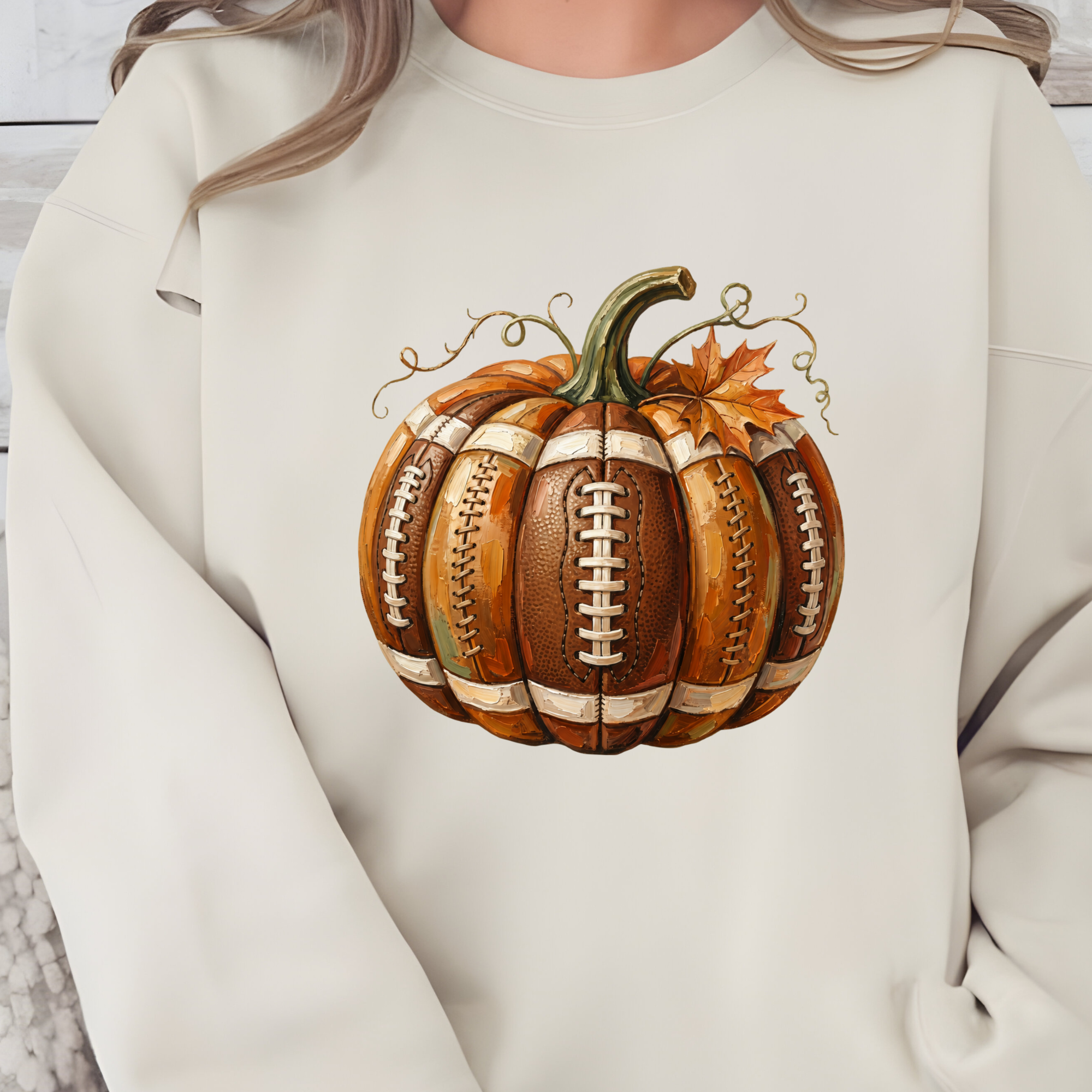 Football Pumpkin Graphic Sweatshirt - Sand