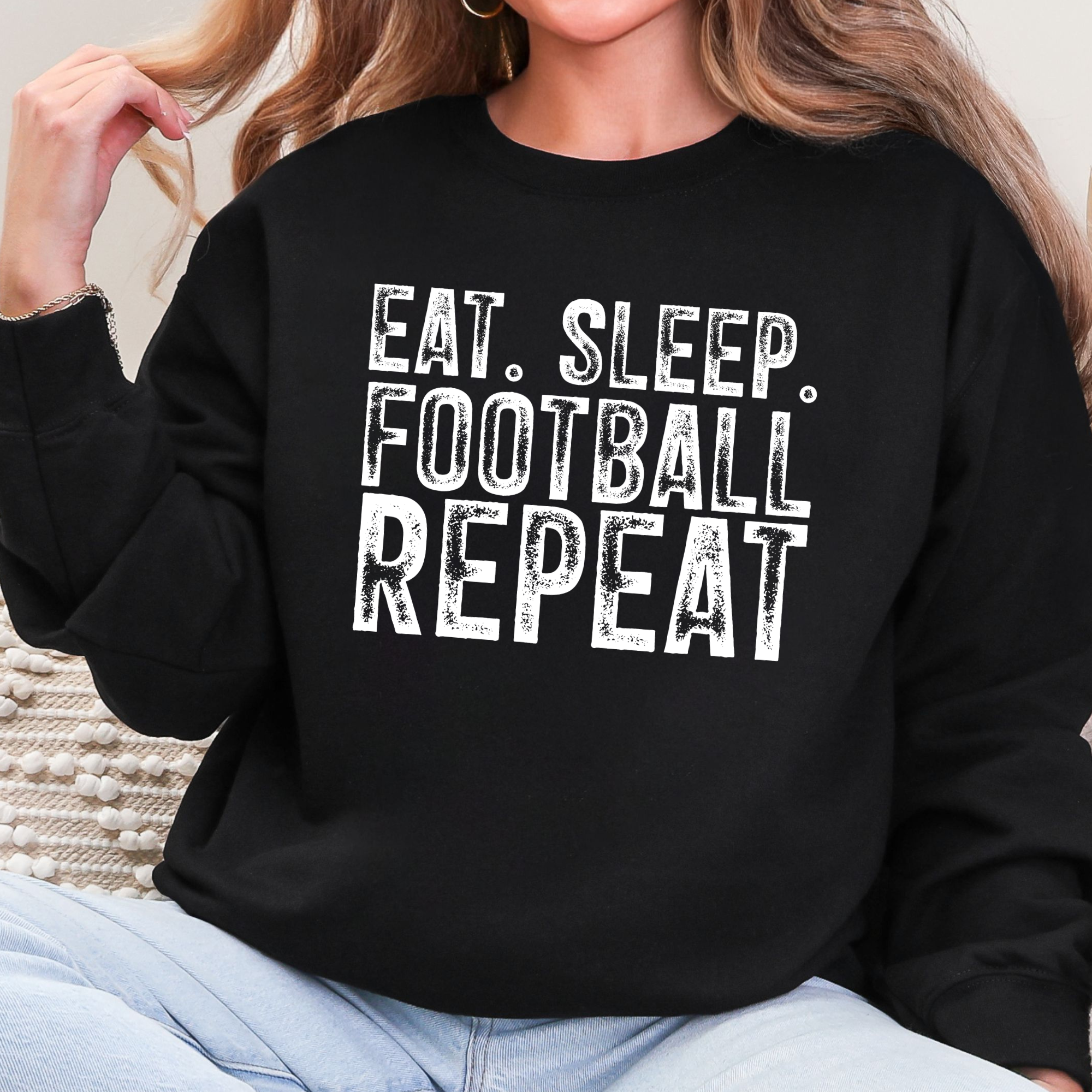 Eat Sleep Football Repeat Graphic Sweatshirt - Black