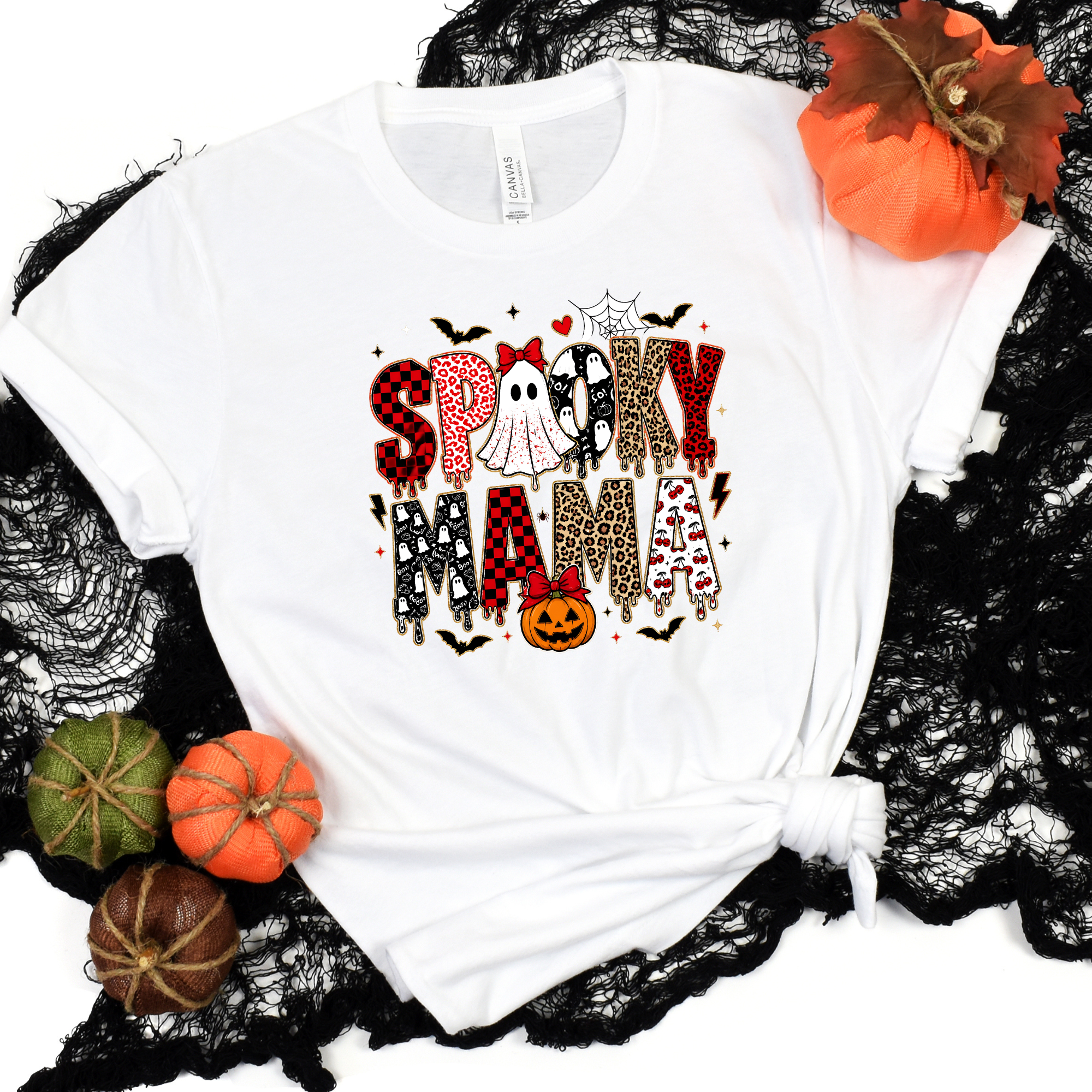 Spooky Mama Cheetah Graphic Tee - White