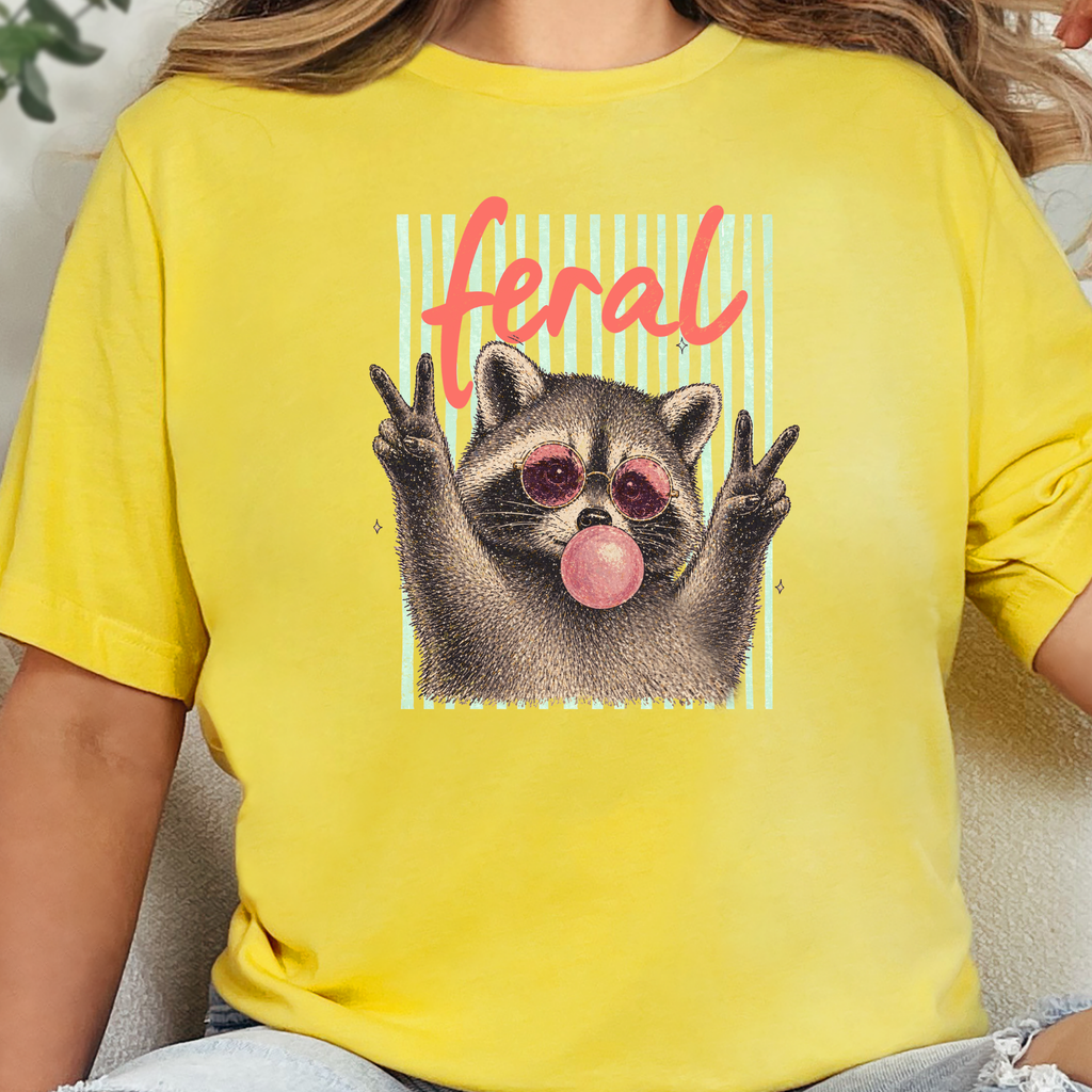 Feral Raccoon Graphic Tee - Heather Yellow Gold Tee