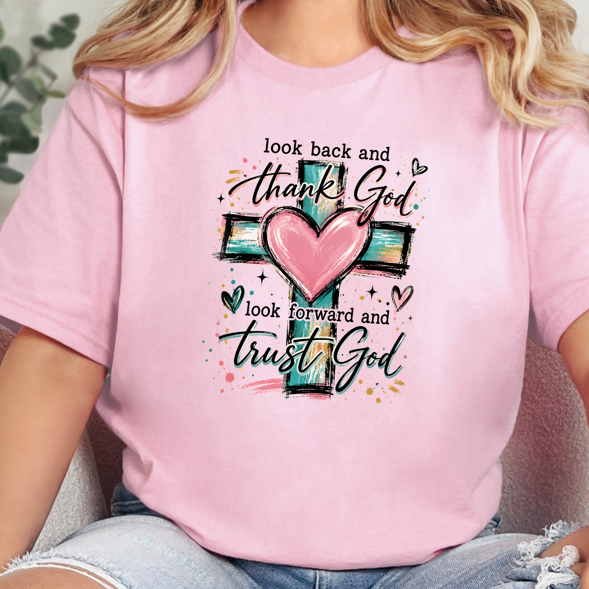 Thank God and Trust God Graphic Tee - Pink