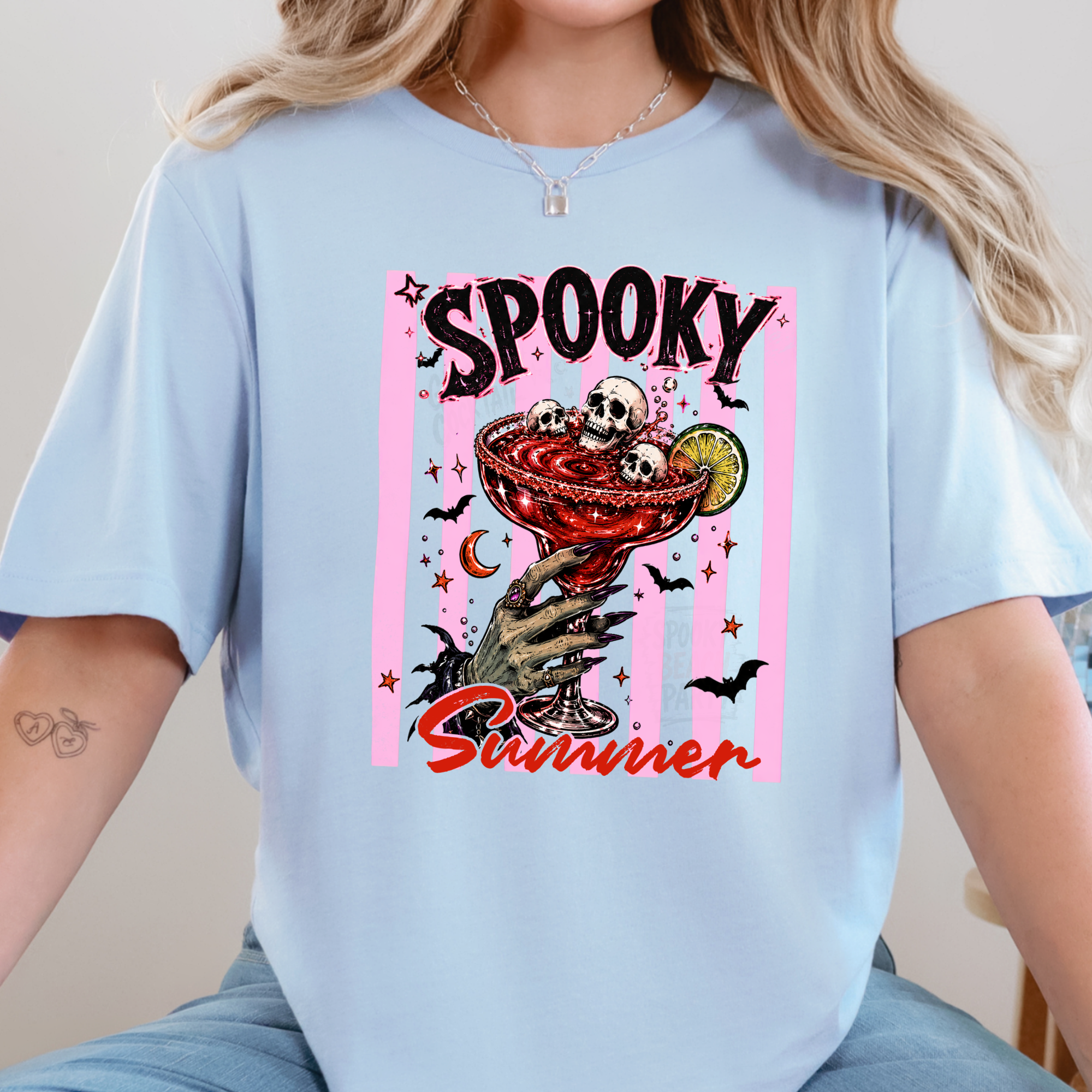 Spooky Summer Margarita Graphic Tee - Baby Blue