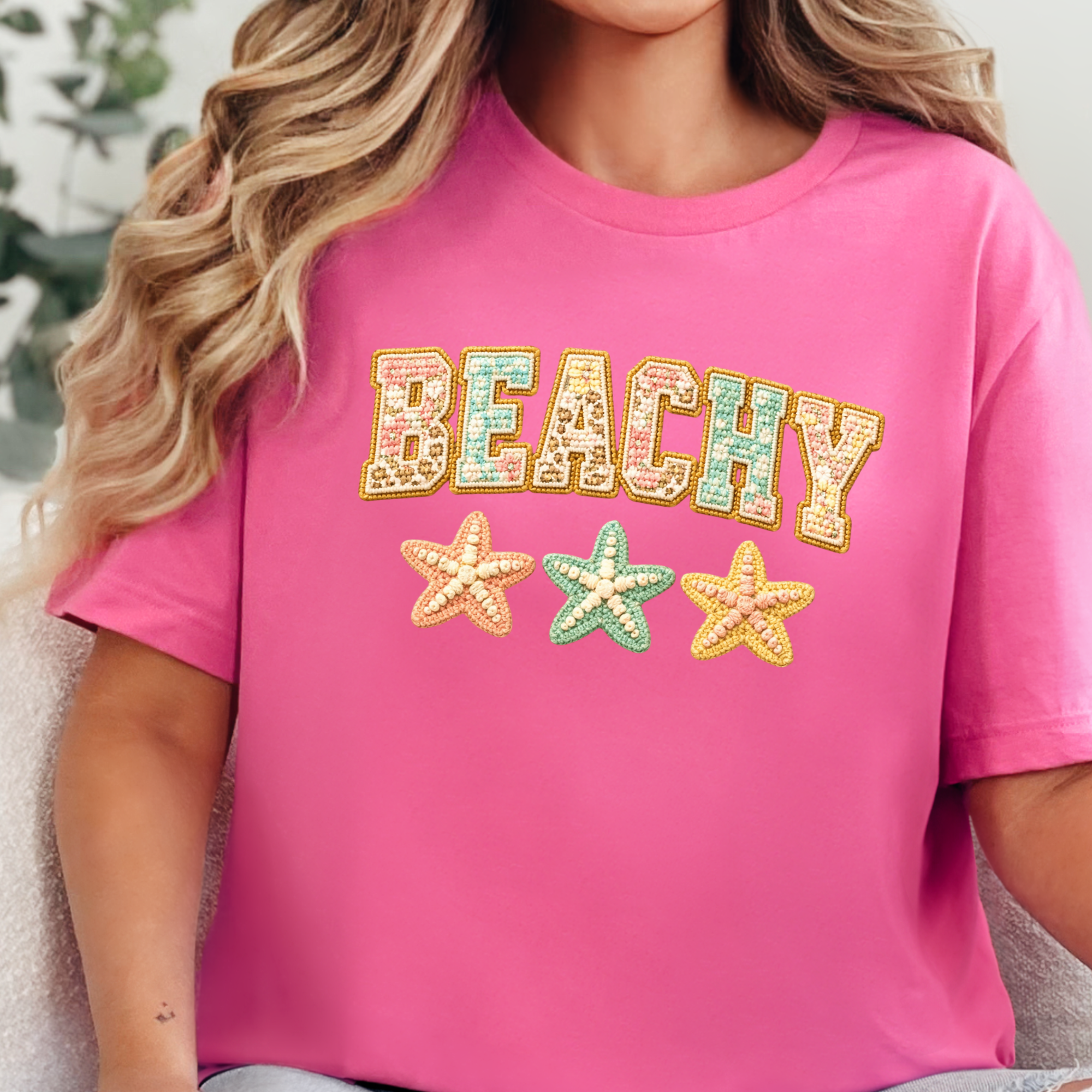 Beachy Floral Patchwork Graphic Tee - Charity Pink