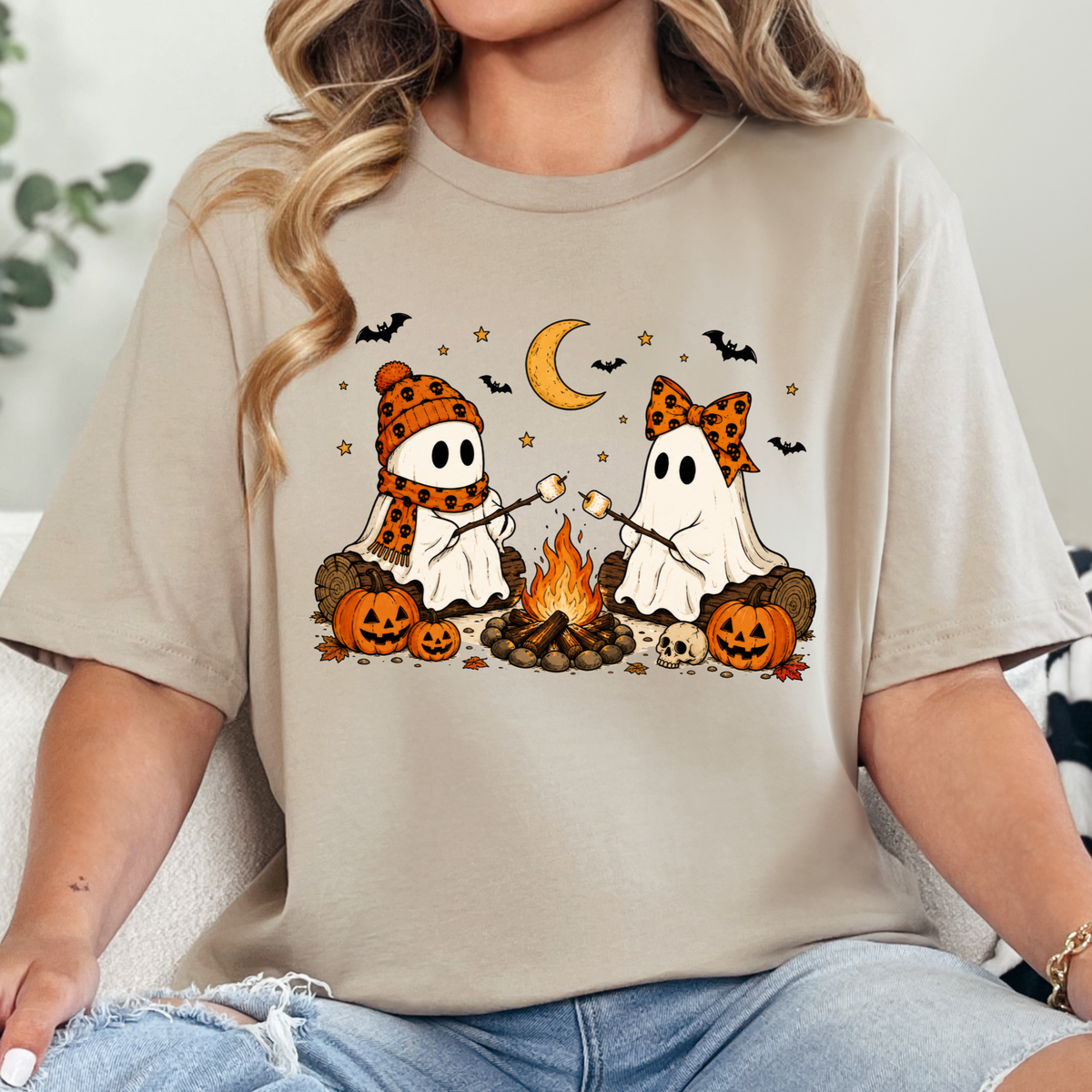 Camping Ghosts Graphic Tee - Tan