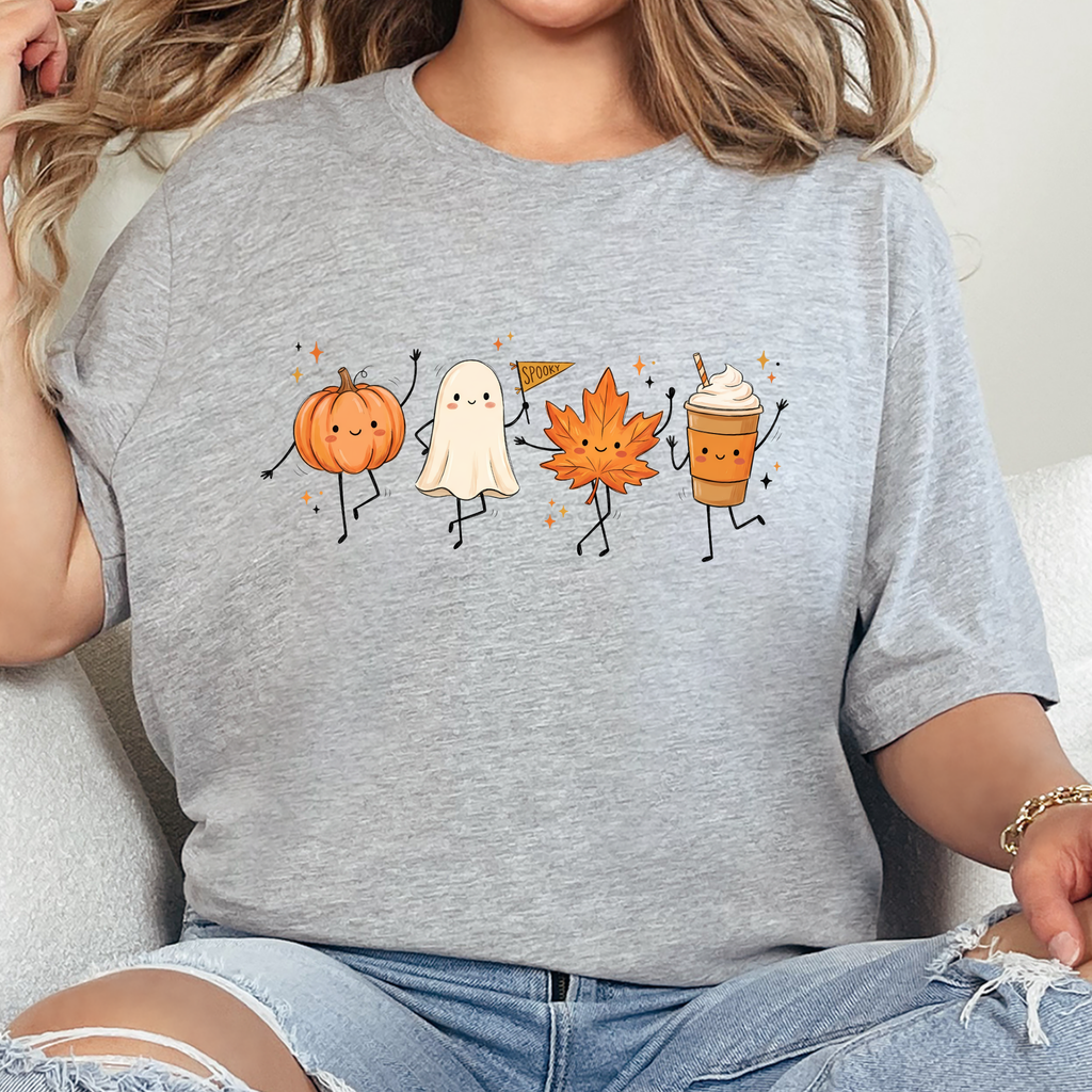 Dancing Fall Friends Graphic Tee - Grey