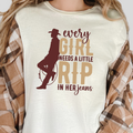 A Little Rip in her Jeans Graphic Tee - Natural