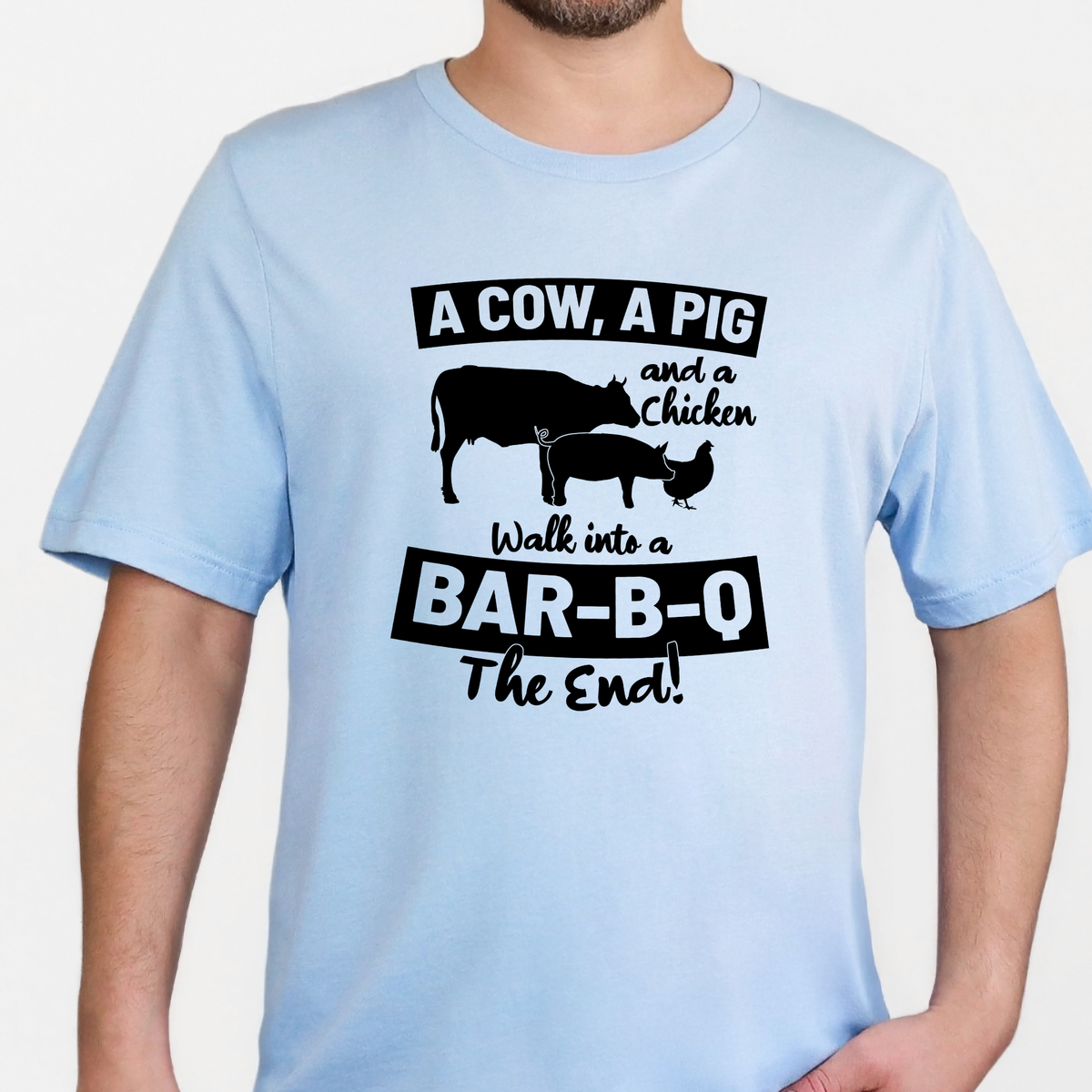 Cow, Pig & Chicken Bar B Q Graphic Tee - Baby Blue