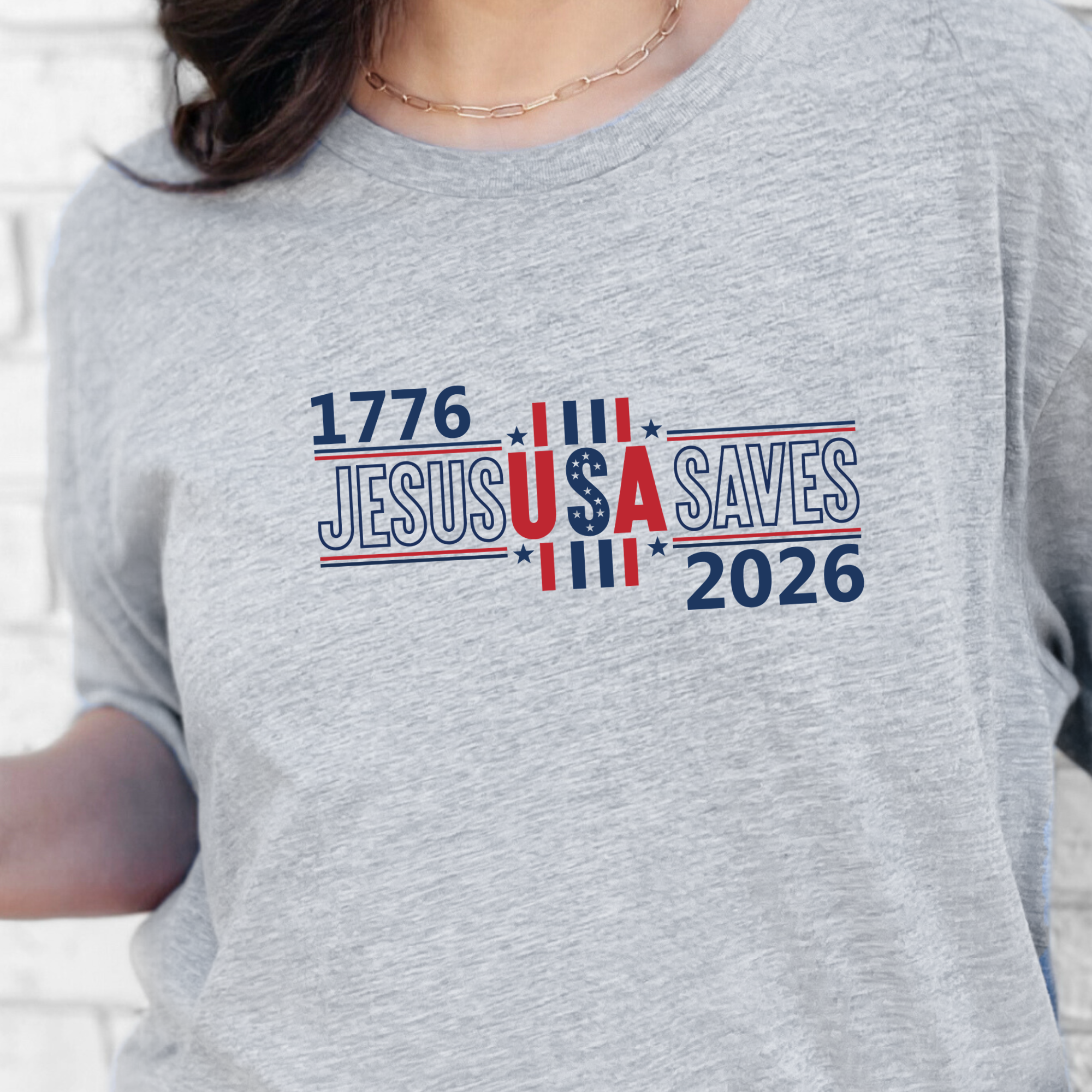Jesus USA Saves Graphic Tee - Grey