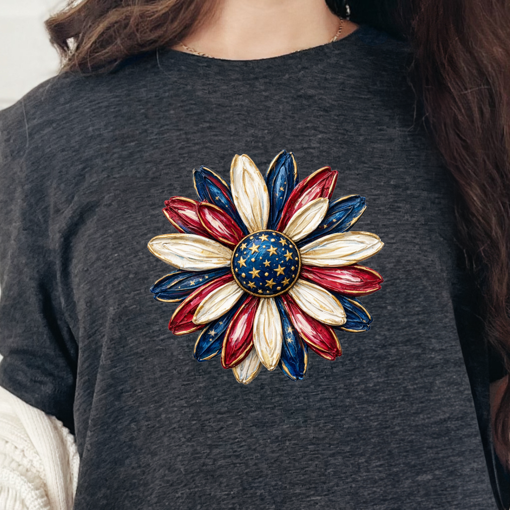 Patriotic Daisy Graphic Tee - Dark Grey Heather Tee
