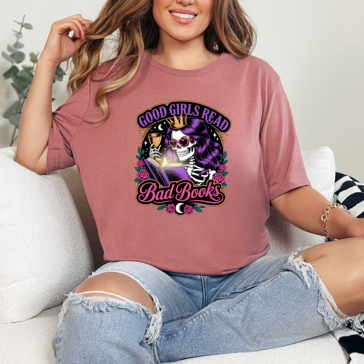 Good Girls Read Bad Books Graphic Tee - Mauve Tee