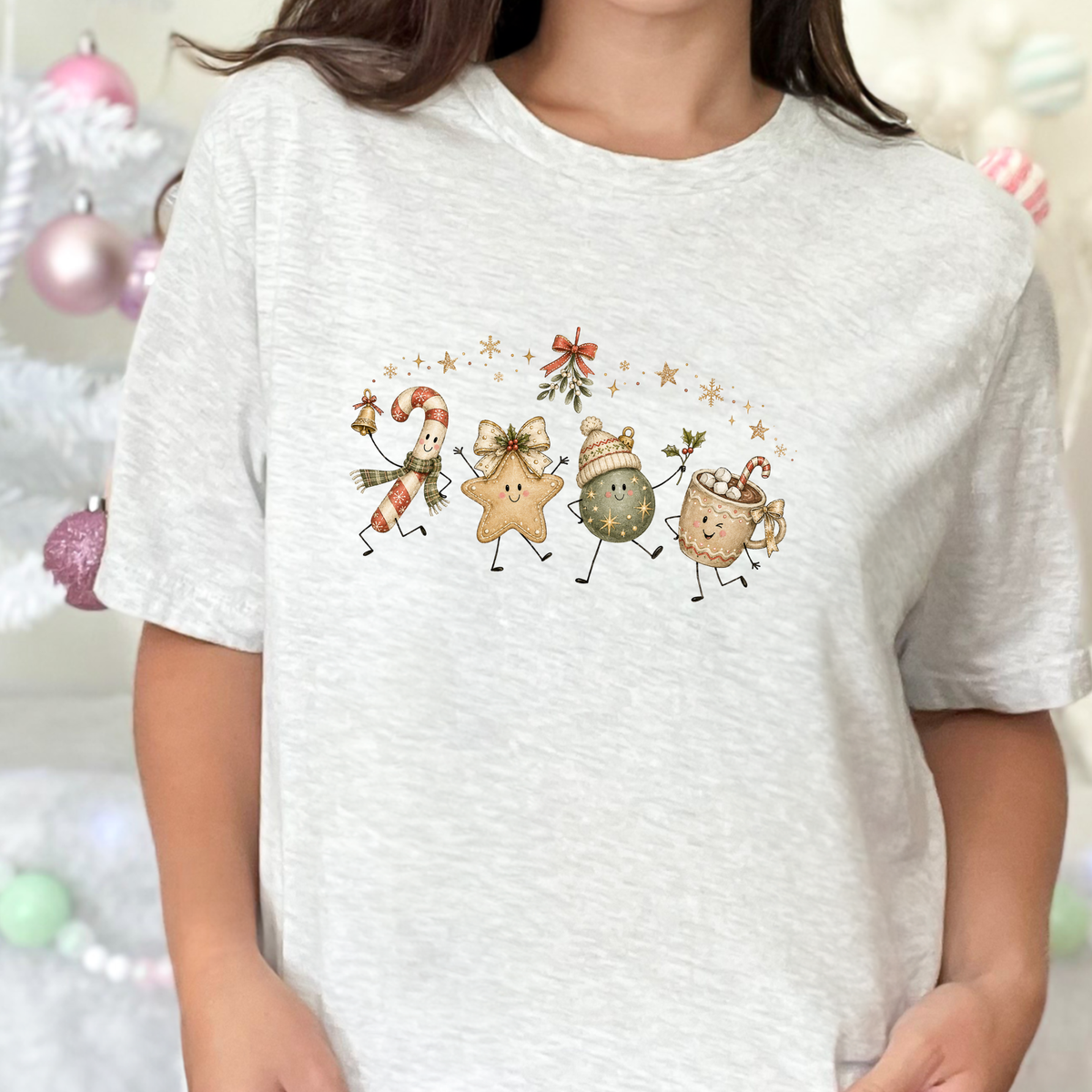 Christmas Treat Friends Graphic Tee - Ash