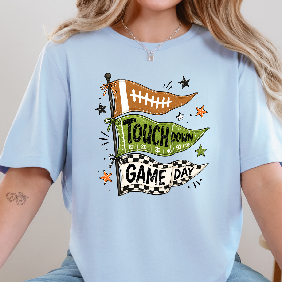Touchdown Flags Graphic Tee - Baby Blue