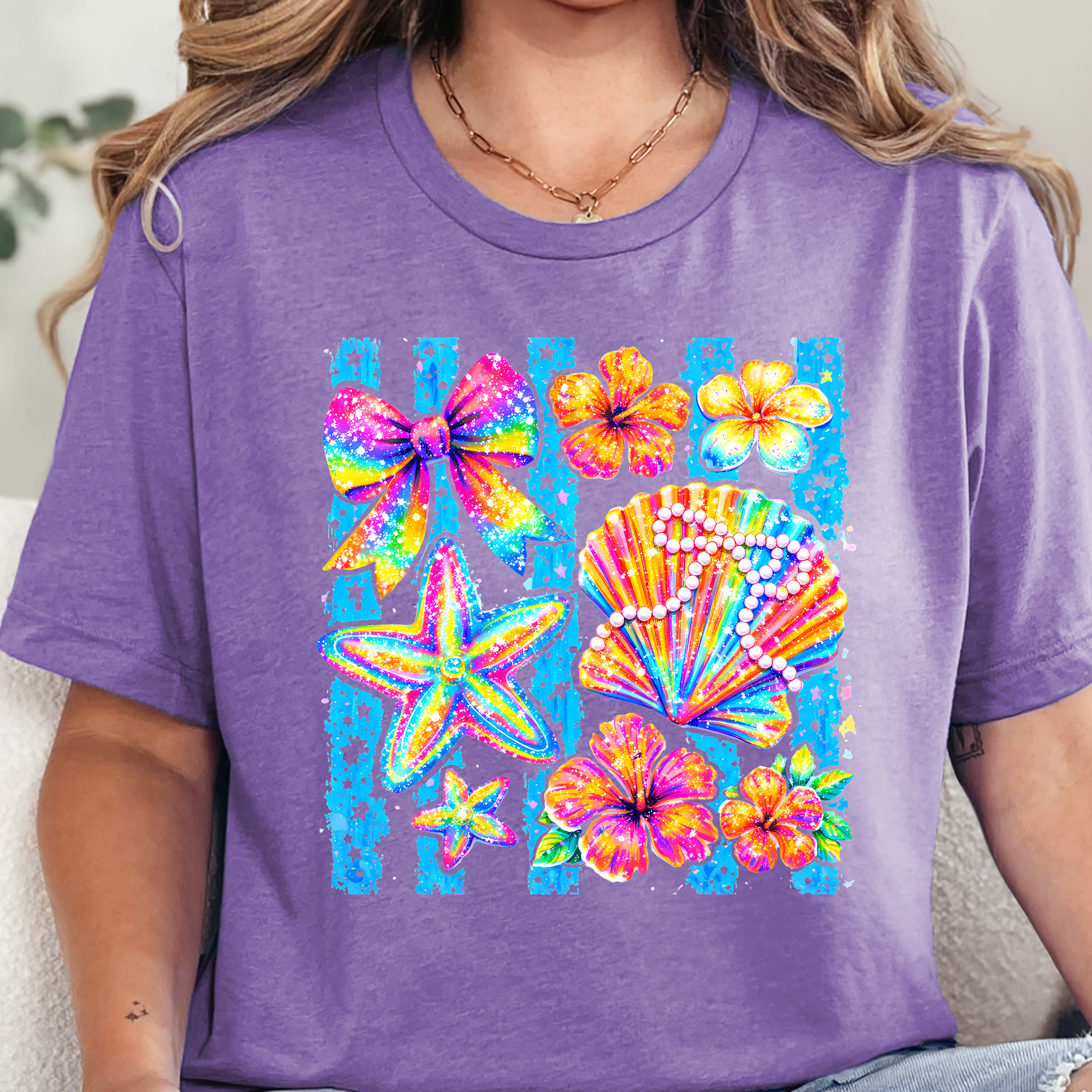 Coastal Preppy Shells Graphic Tee - Heather Team Purple