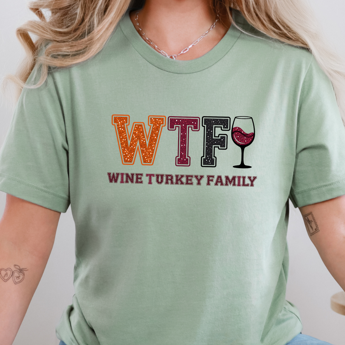 Wine Turkey Family Graphic Tee - Sage