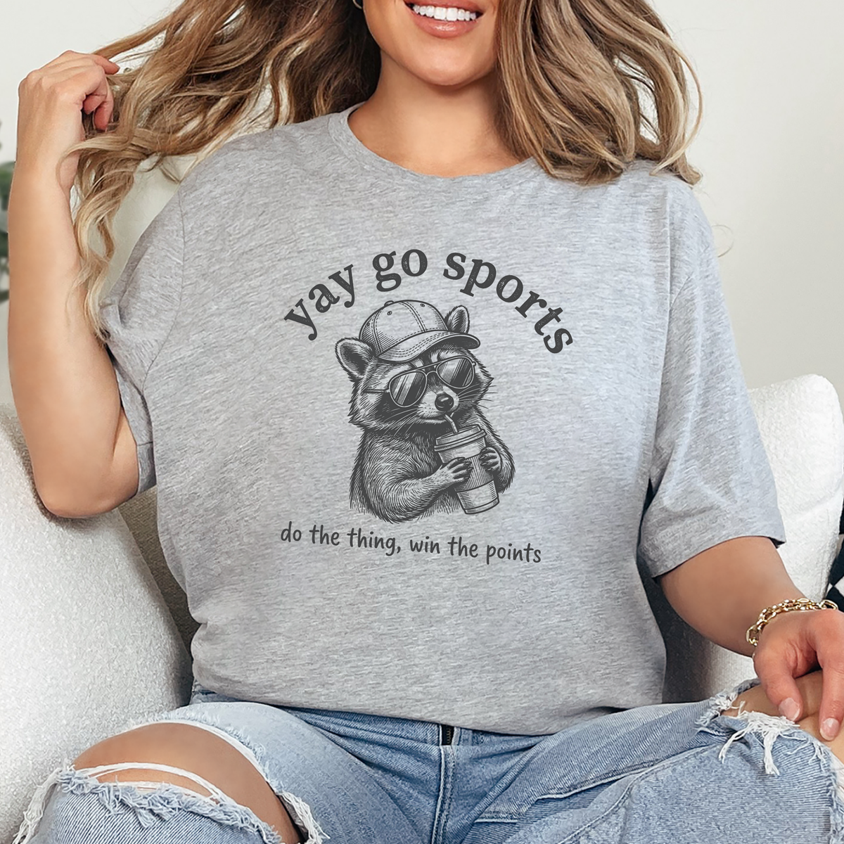 Yay Go Sports Raccoon Graphic Tee - Grey