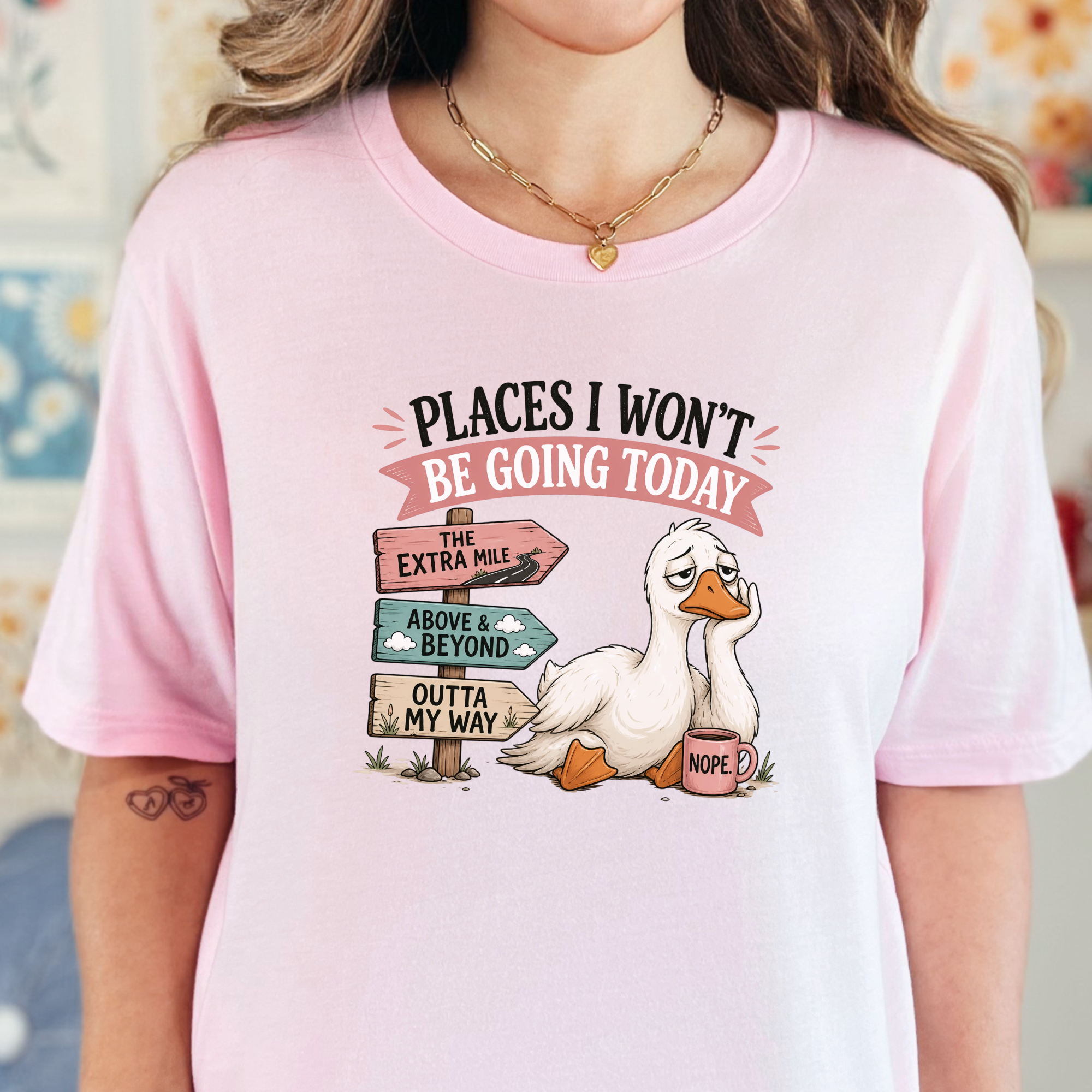Lazy Tired Goose Graphic Tee - Soft Pink